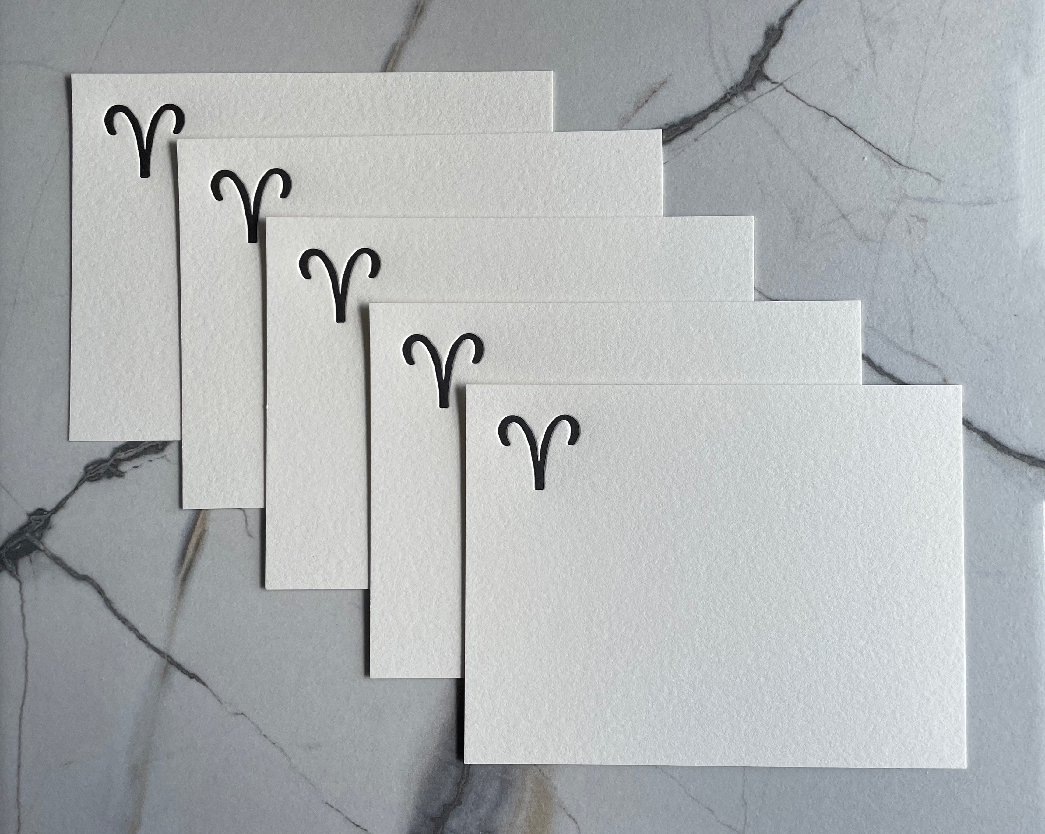Set of 5, Letterpress Printed Zodiac Card Stationery Set, Aires the Ram - Hearty Greetings