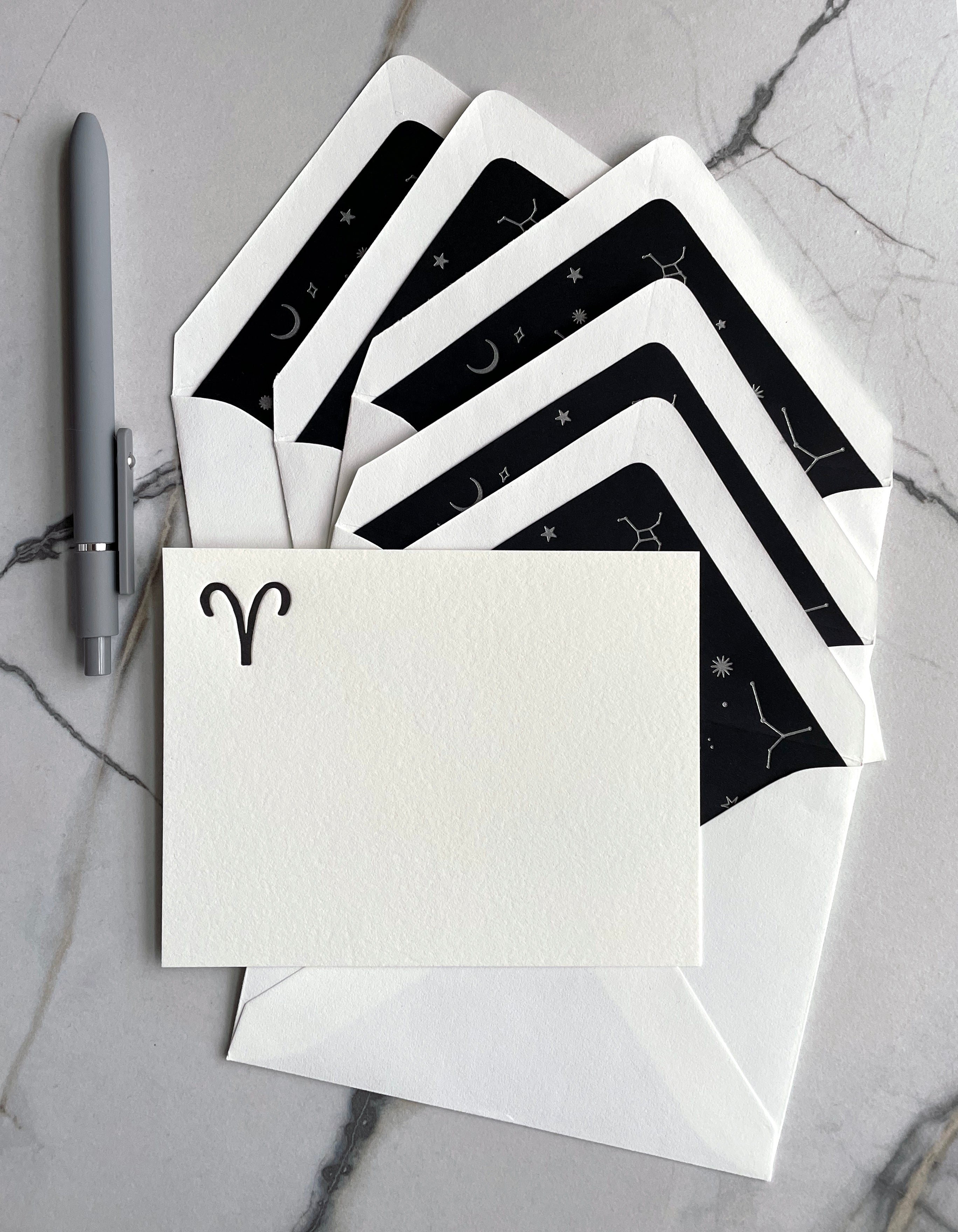 Set of 5, Letterpress Printed Zodiac Card Stationery Set, Aires the Ram - Hearty Greetings