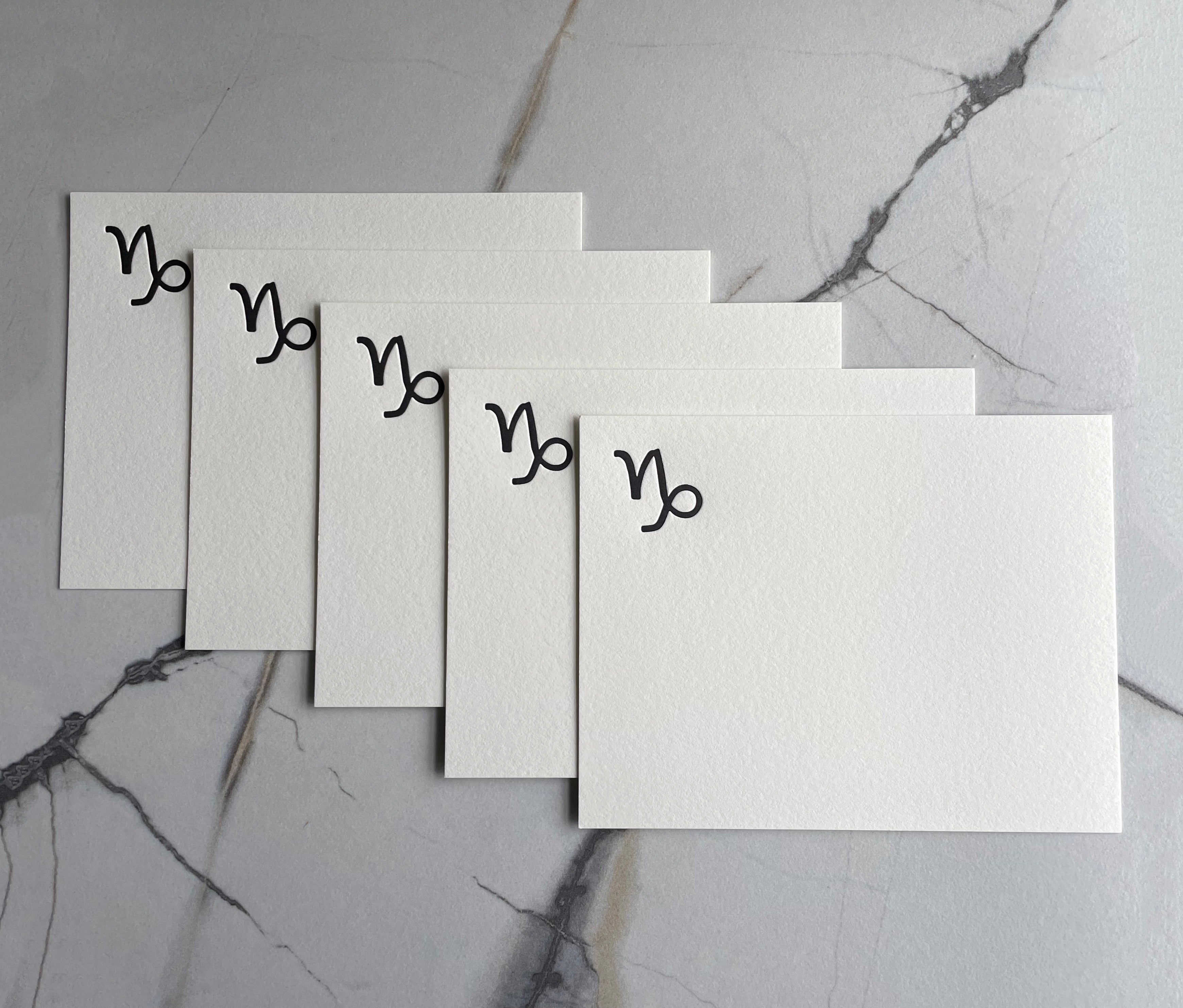 Set of 5, Letterpress Printed Zodiac Card Stationery Set, Capricorn the Sea Goat - Hearty Greetings