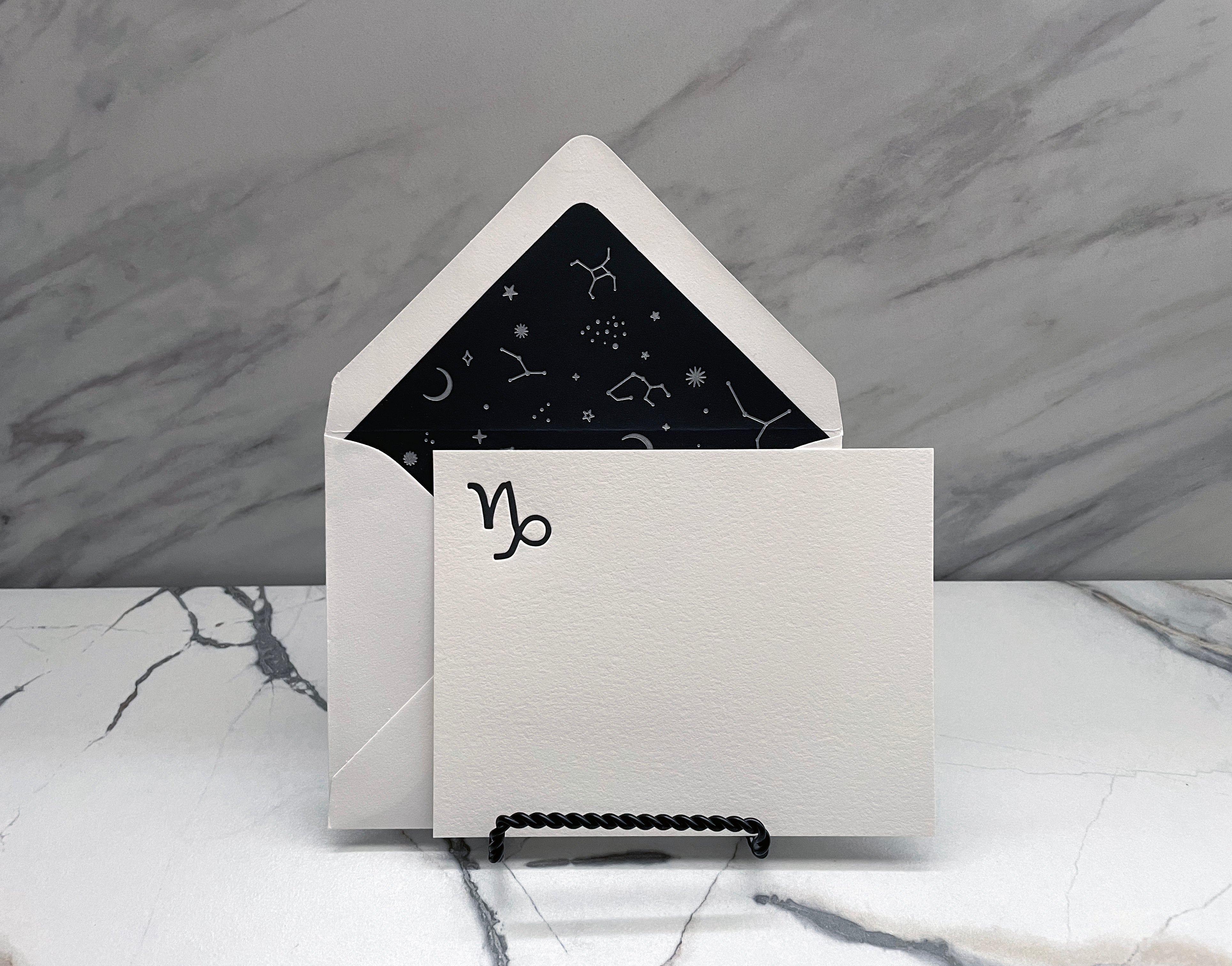 Set of 5, Letterpress Printed Zodiac Card Stationery Set, Capricorn the Sea Goat - Hearty Greetings