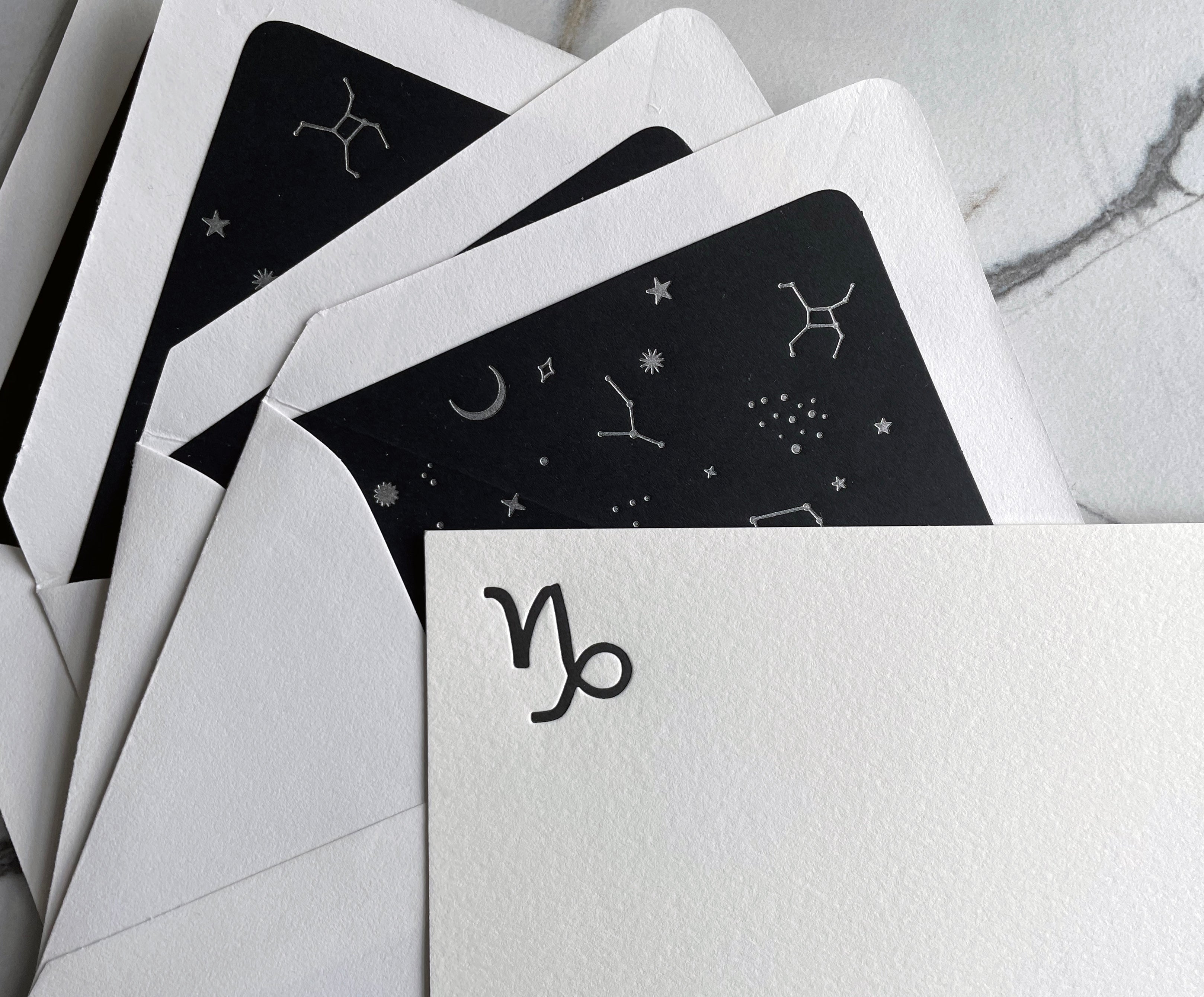 Set of 5, Letterpress Printed Zodiac Card Stationery Set, Capricorn the Sea Goat - Hearty Greetings