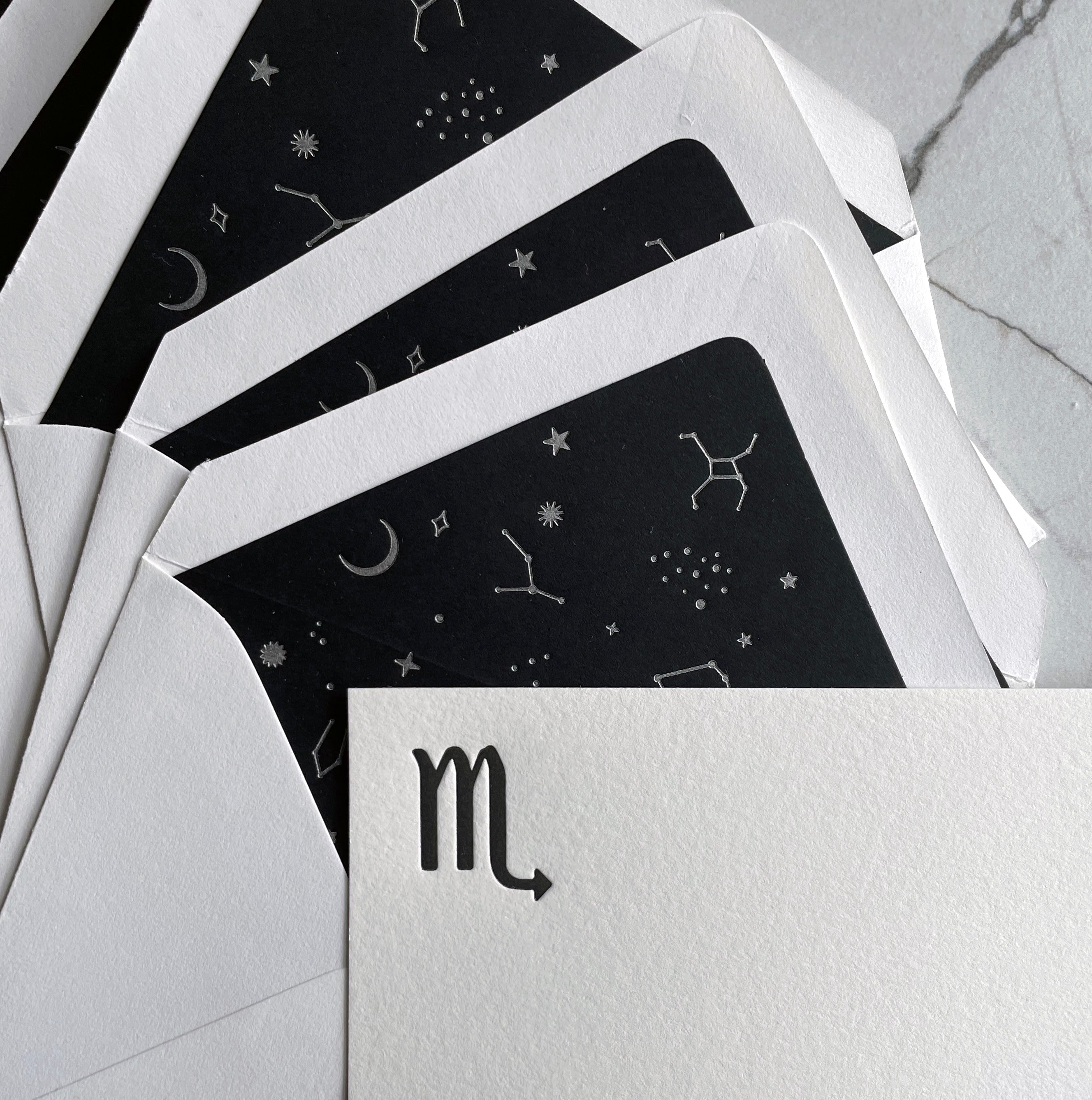 Set of 5 Letterpress Printed Zodiac Card Stationery Set, Scorpio the Scorpion - Hearty Greetings