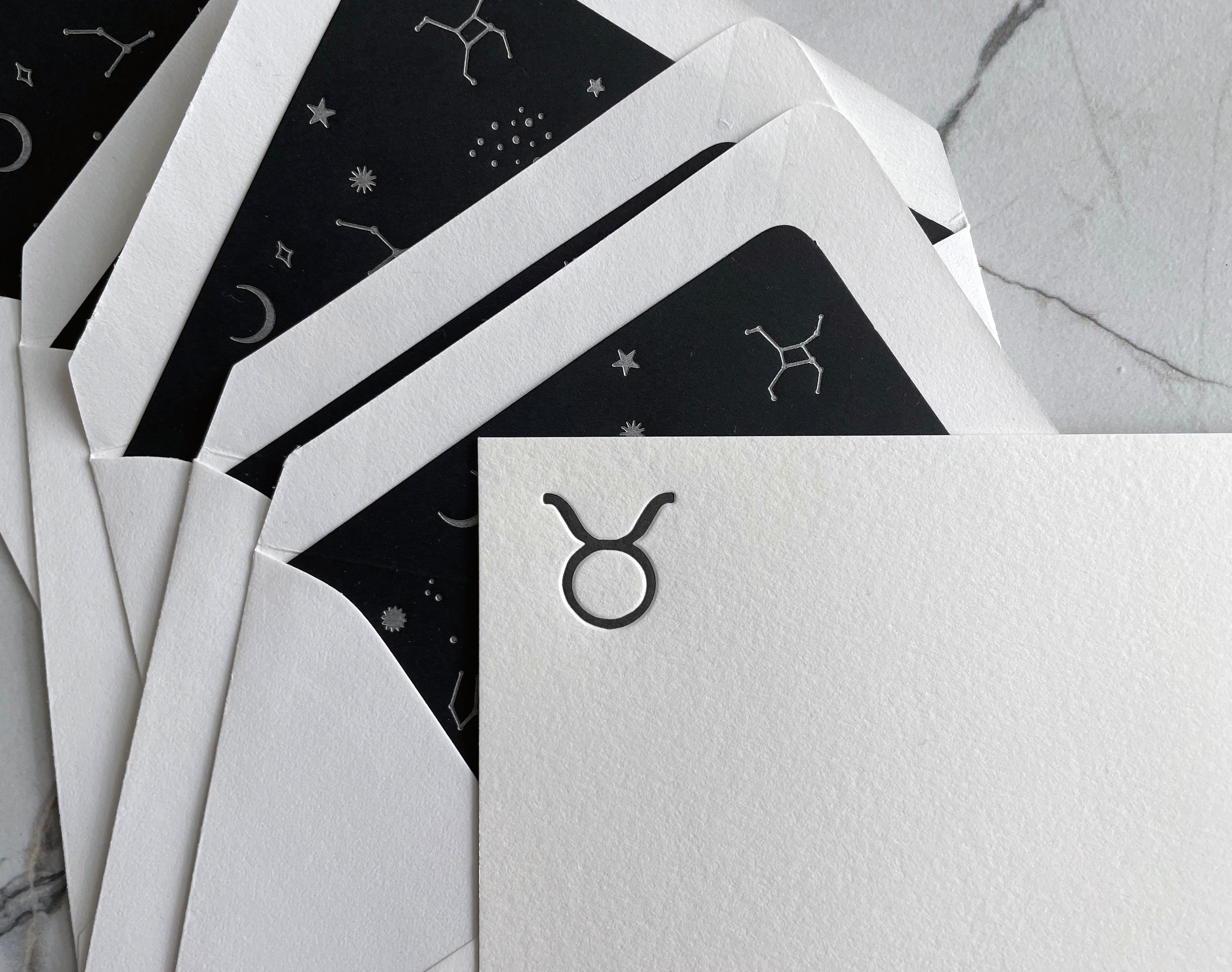 Set of 5, Letterpress Printed Zodiac Card Stationery Set, Taurus the Bull - Hearty Greetings