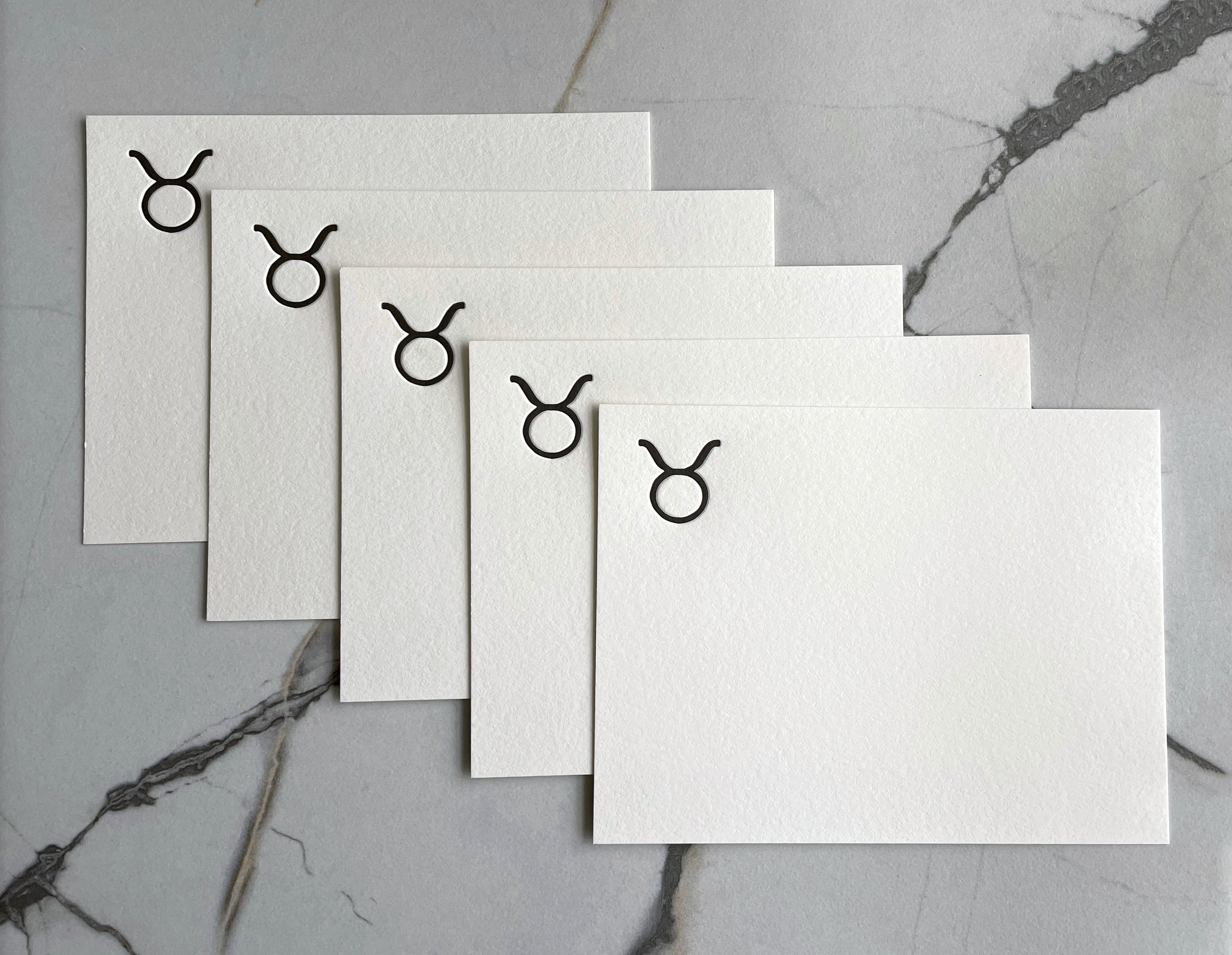 Set of 5, Letterpress Printed Zodiac Card Stationery Set, Taurus the Bull - Hearty Greetings