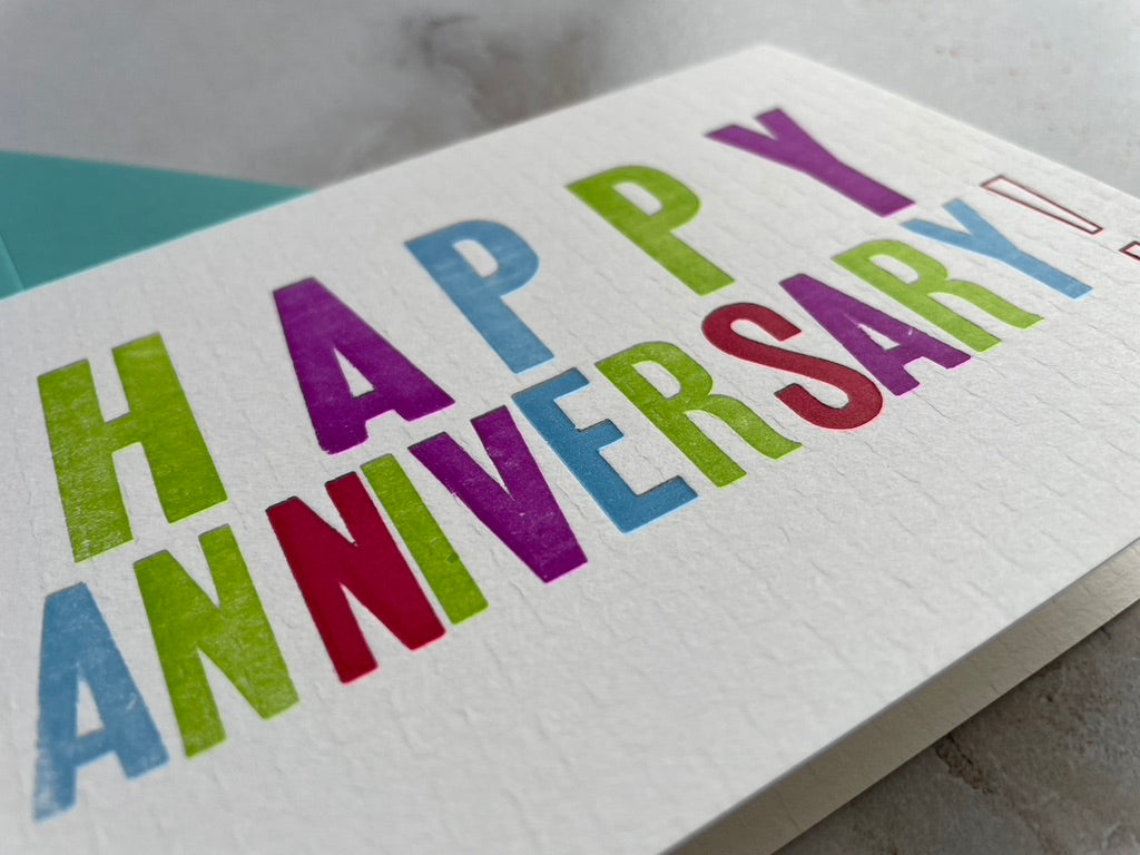 Letterpress HAPPY ANNIVERSARY Card with Envelope. - Hearty Greetings