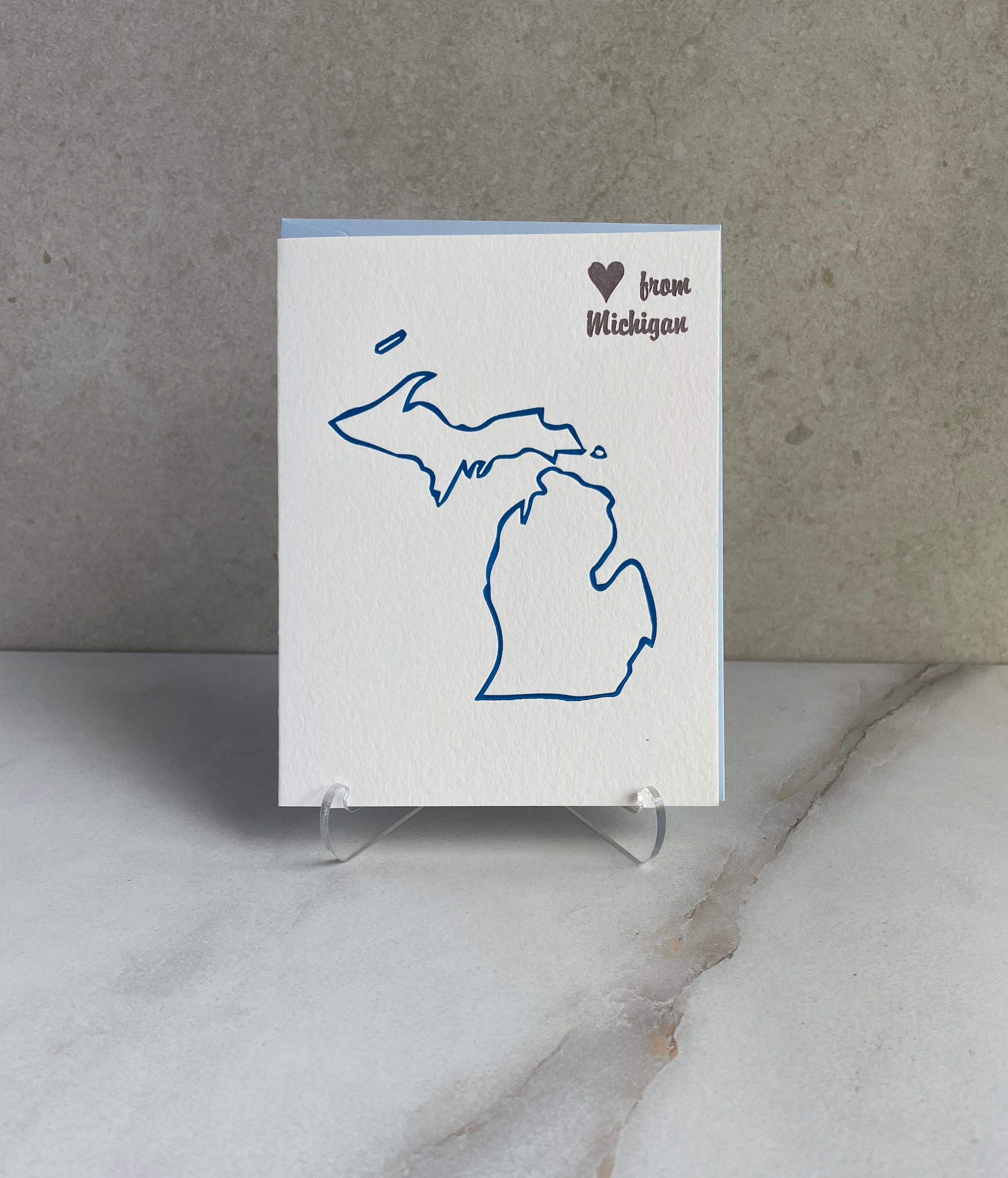 Letterpress Love from Michigan, Folded Notecard with Envelope. - Hearty Greetings