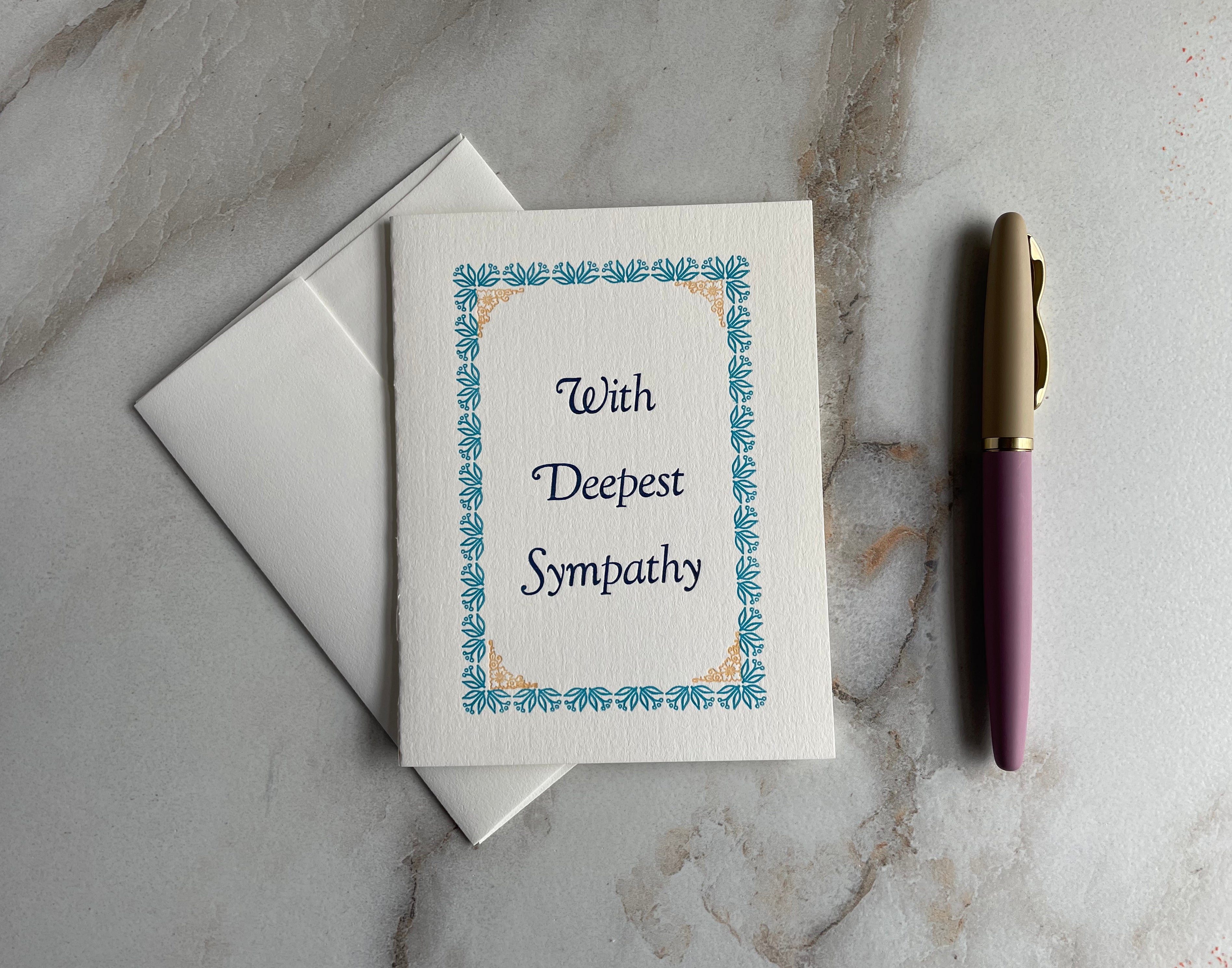 Letterpress Printed Sympathy Card, Folded Card with Envelope. - Hearty Greetings