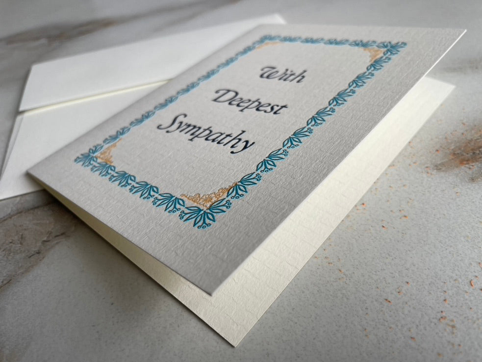 Letterpress Printed Sympathy Card, Folded Card with Envelope. - Hearty Greetings