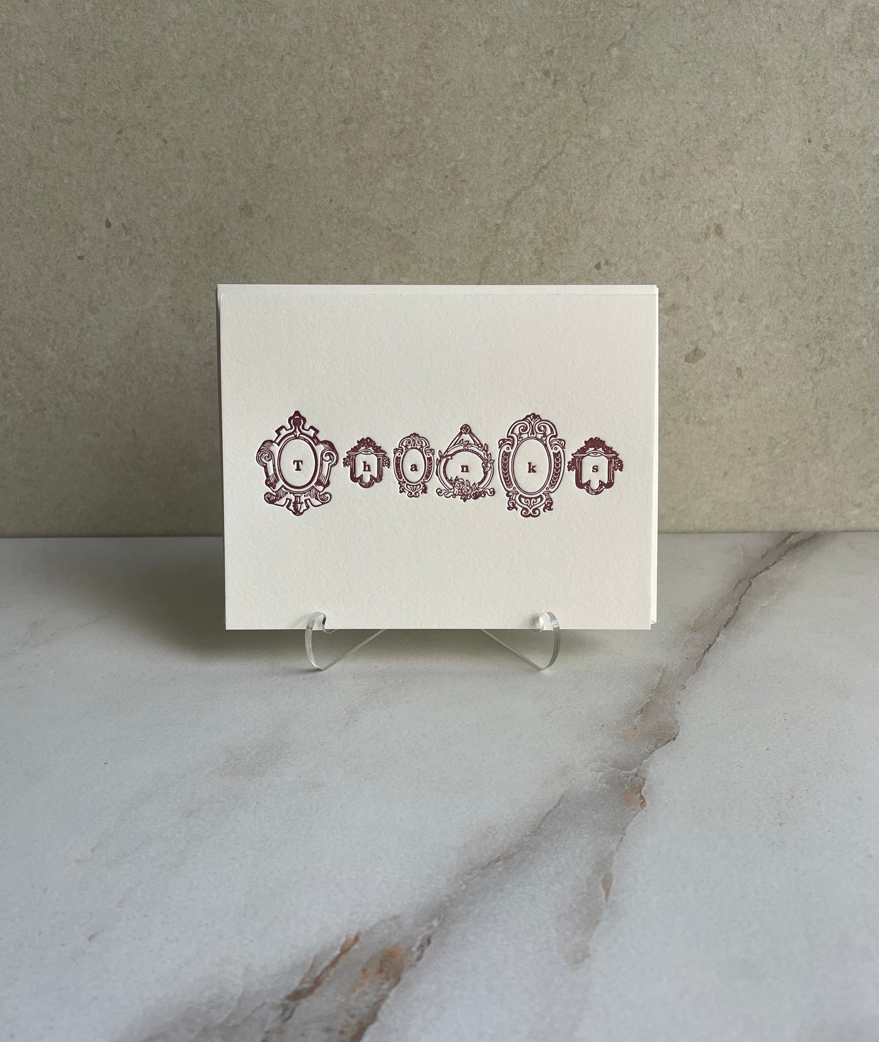 Set of 10, Letterpress, THANKS Folded Cards with Envelopes.  Boxed card set. - Hearty Greetings