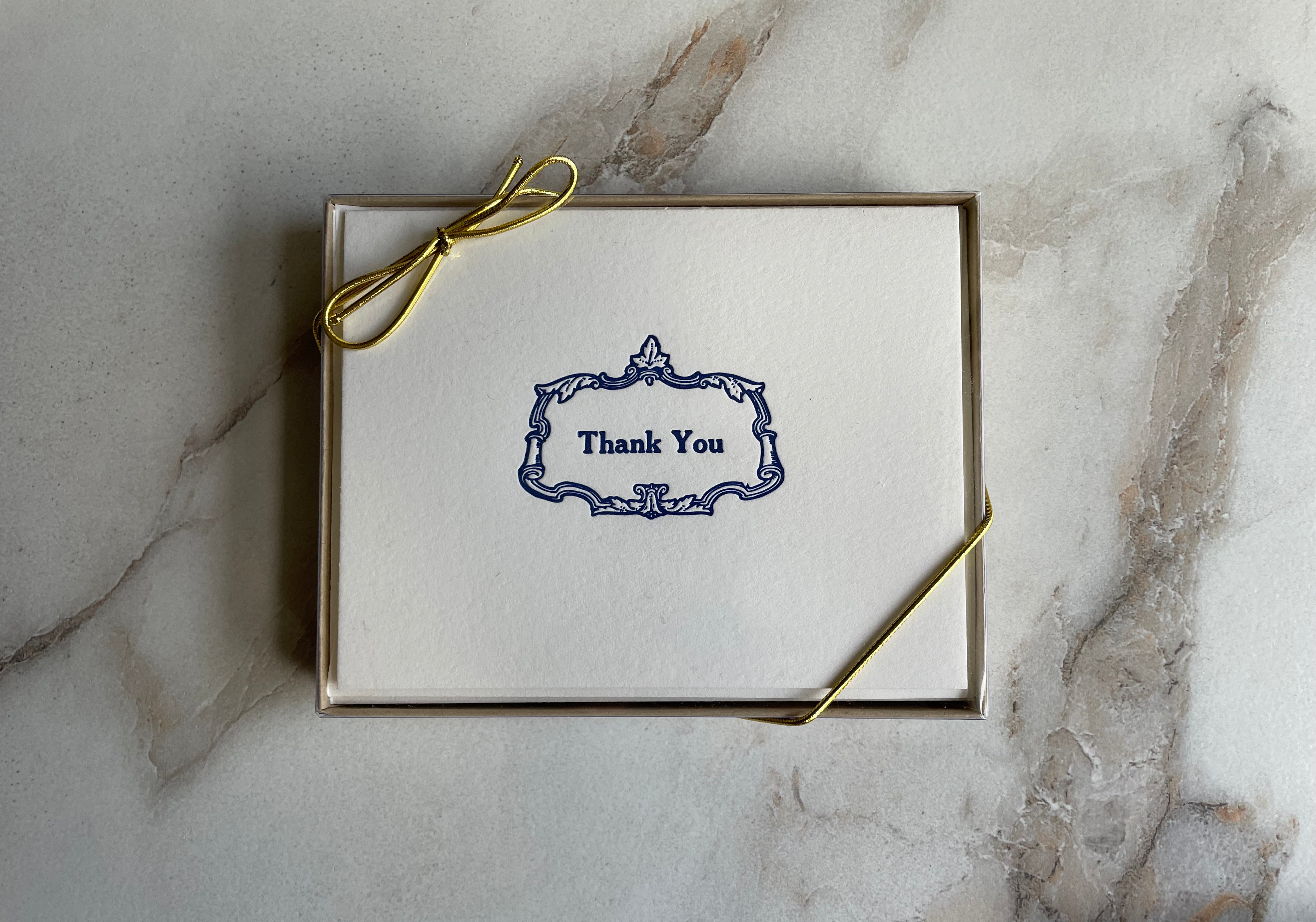 Set of 10, Letterpress Thank You, Folded Cards with Envelopes. Boxed card set. - Hearty Greetings
