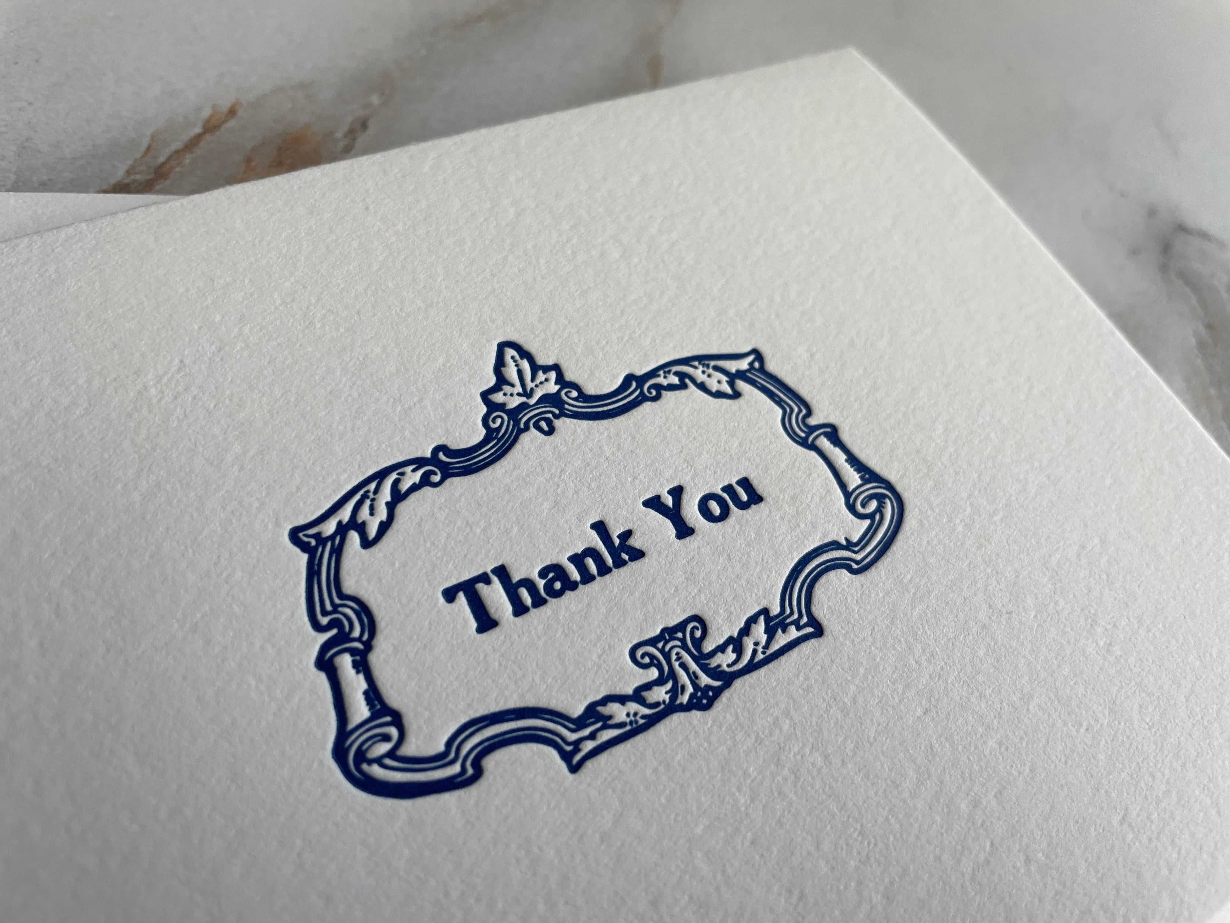 Letterpress Printed Thank You Card, Folded Notecard with Envelope. - Hearty Greetings