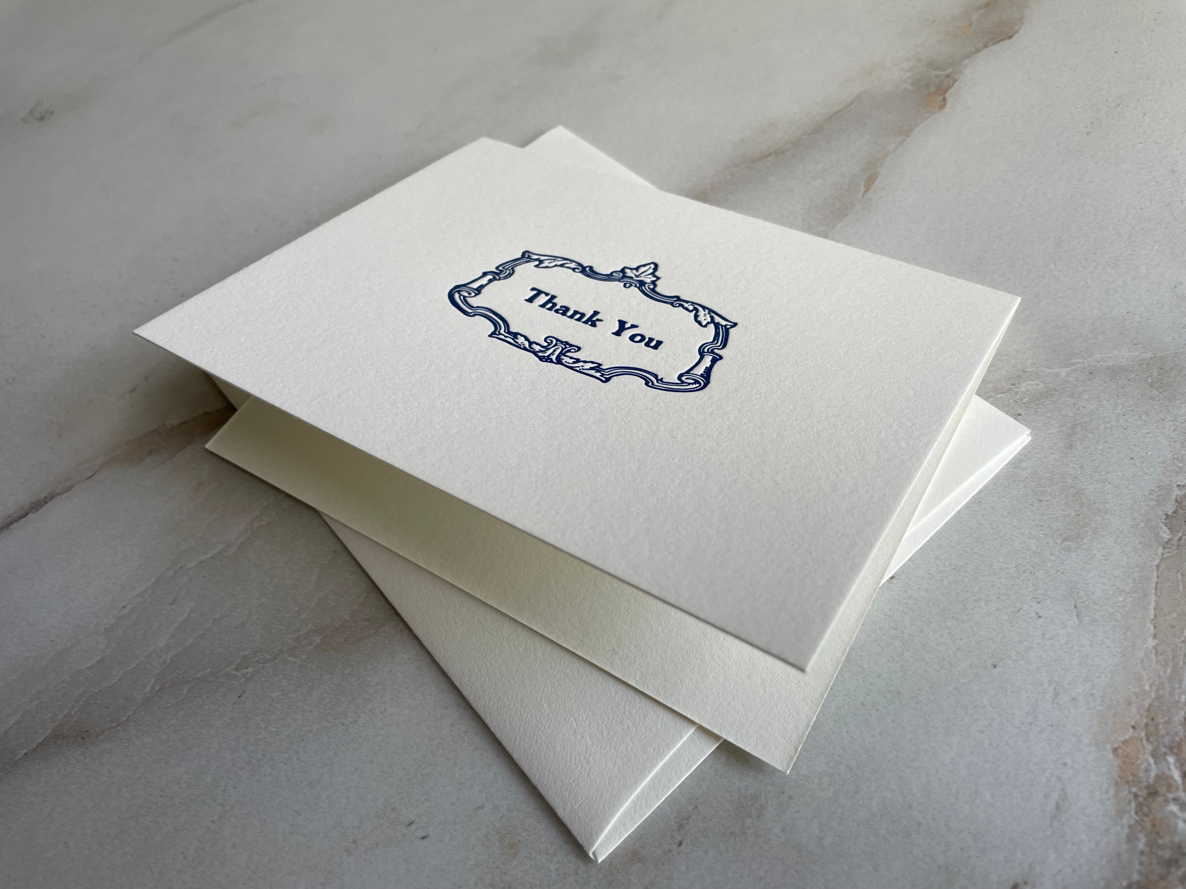 Set of 10, Letterpress Thank You, Folded Cards with Envelopes. Boxed card set. - Hearty Greetings