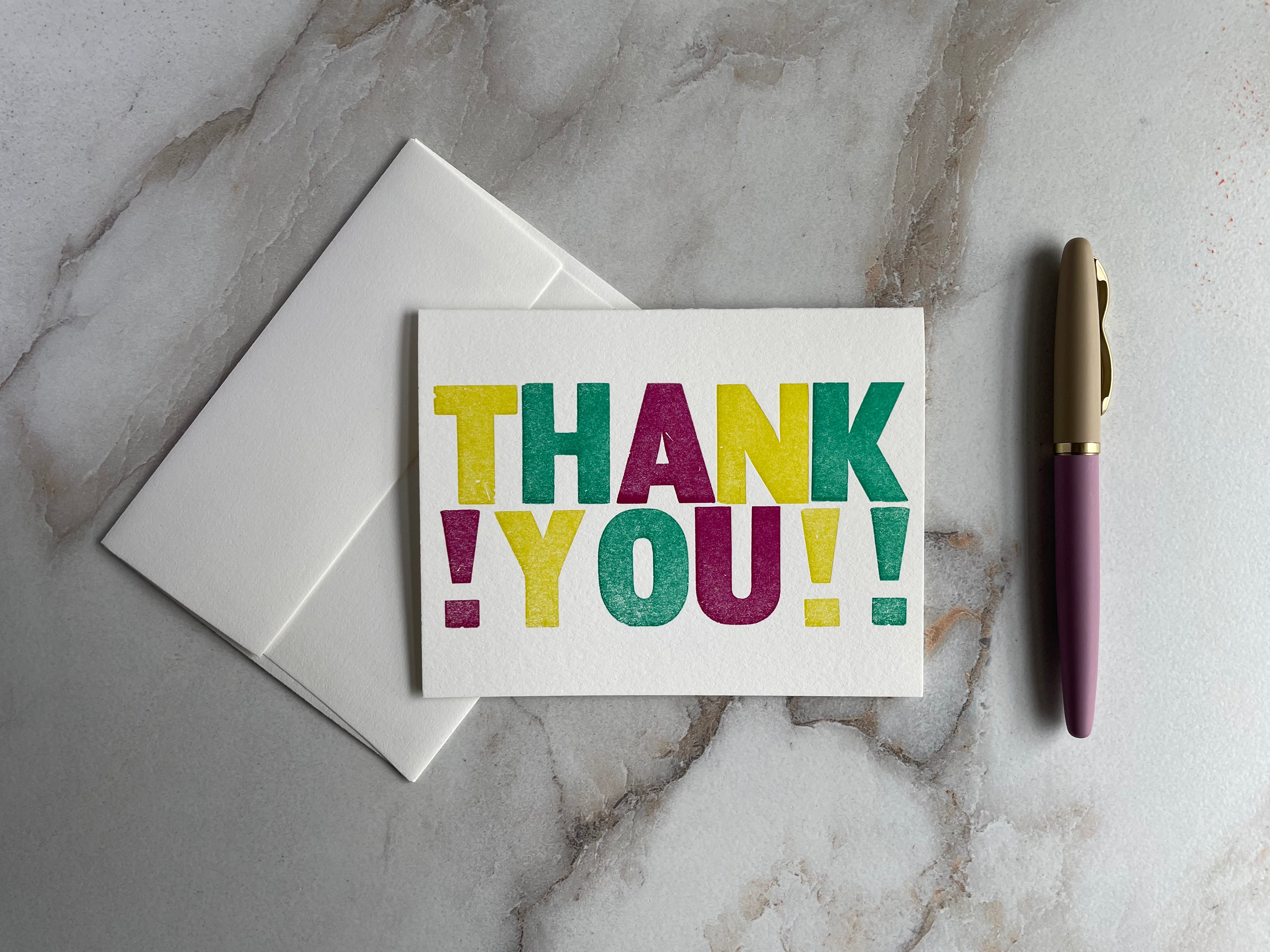 Set of 10, Letterpress THANK YOU Folded Cards with Envelopes. Boxed card set. - Hearty Greetings