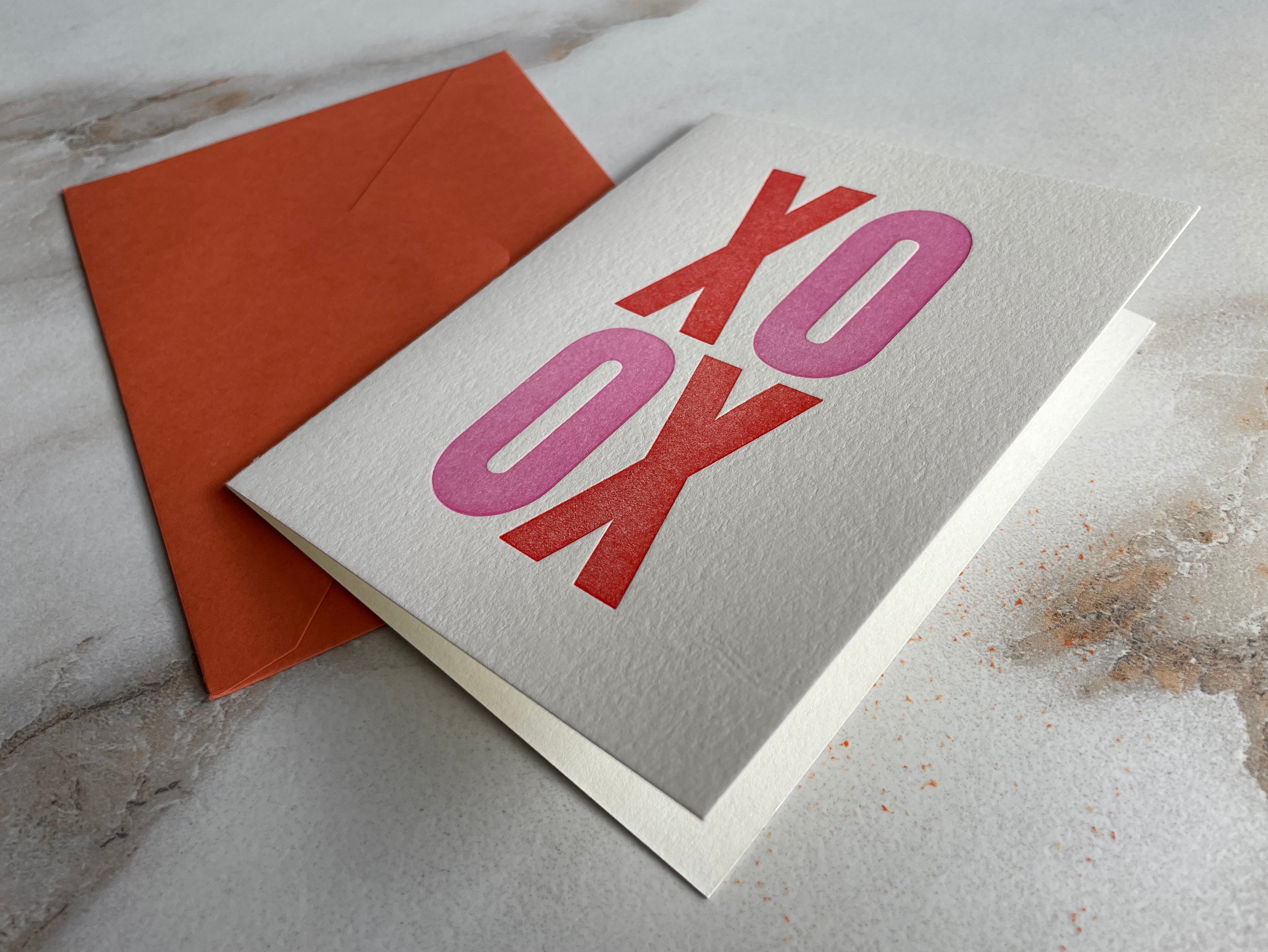 XOXO Letterpress Greeting Card, Folded Notecard with Envelope. - Hearty Greetings