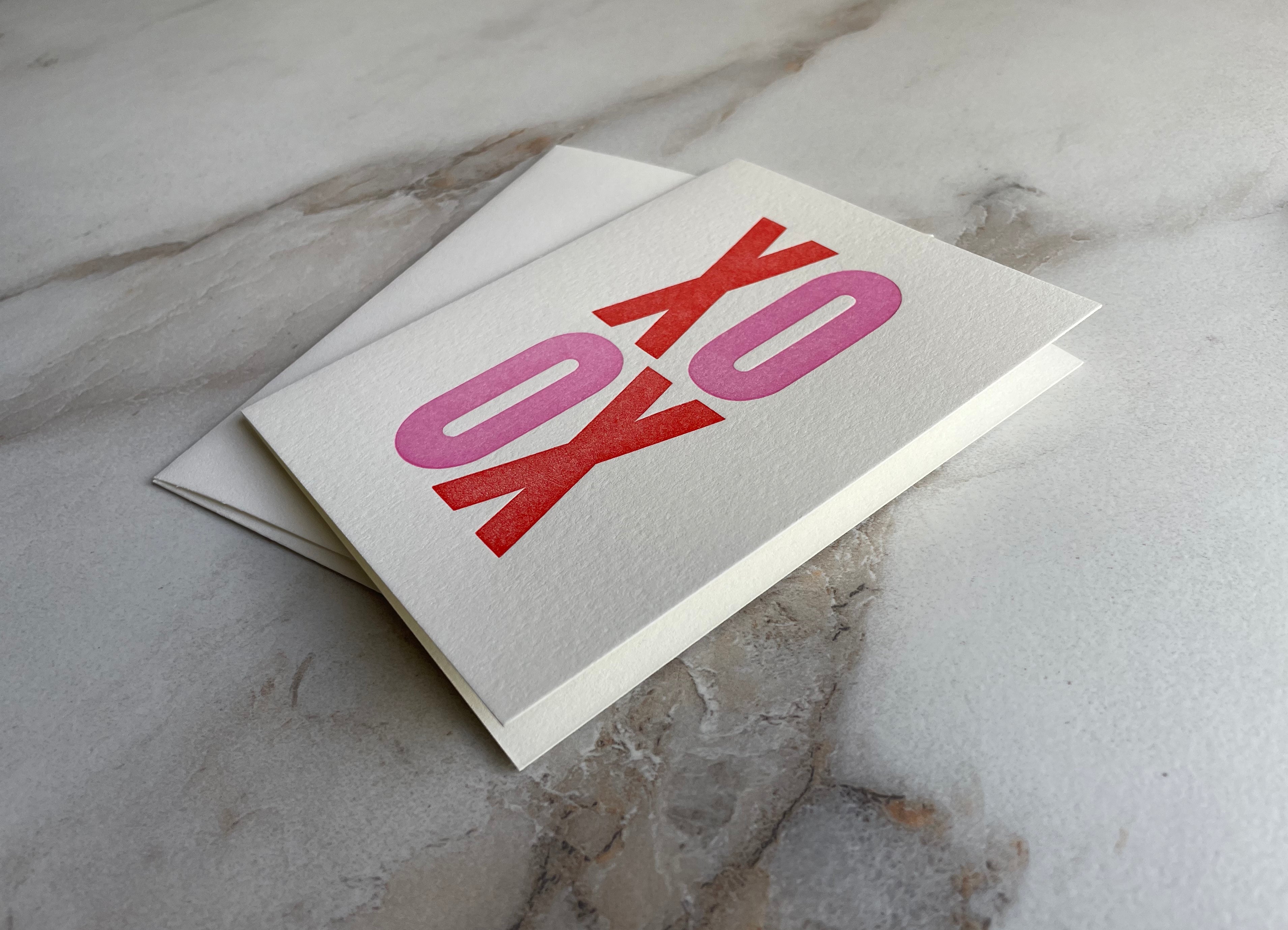 Set of 10, XOXO Letterpress Folded Cards with Envelopes. Boxed card set. - Hearty Greetings