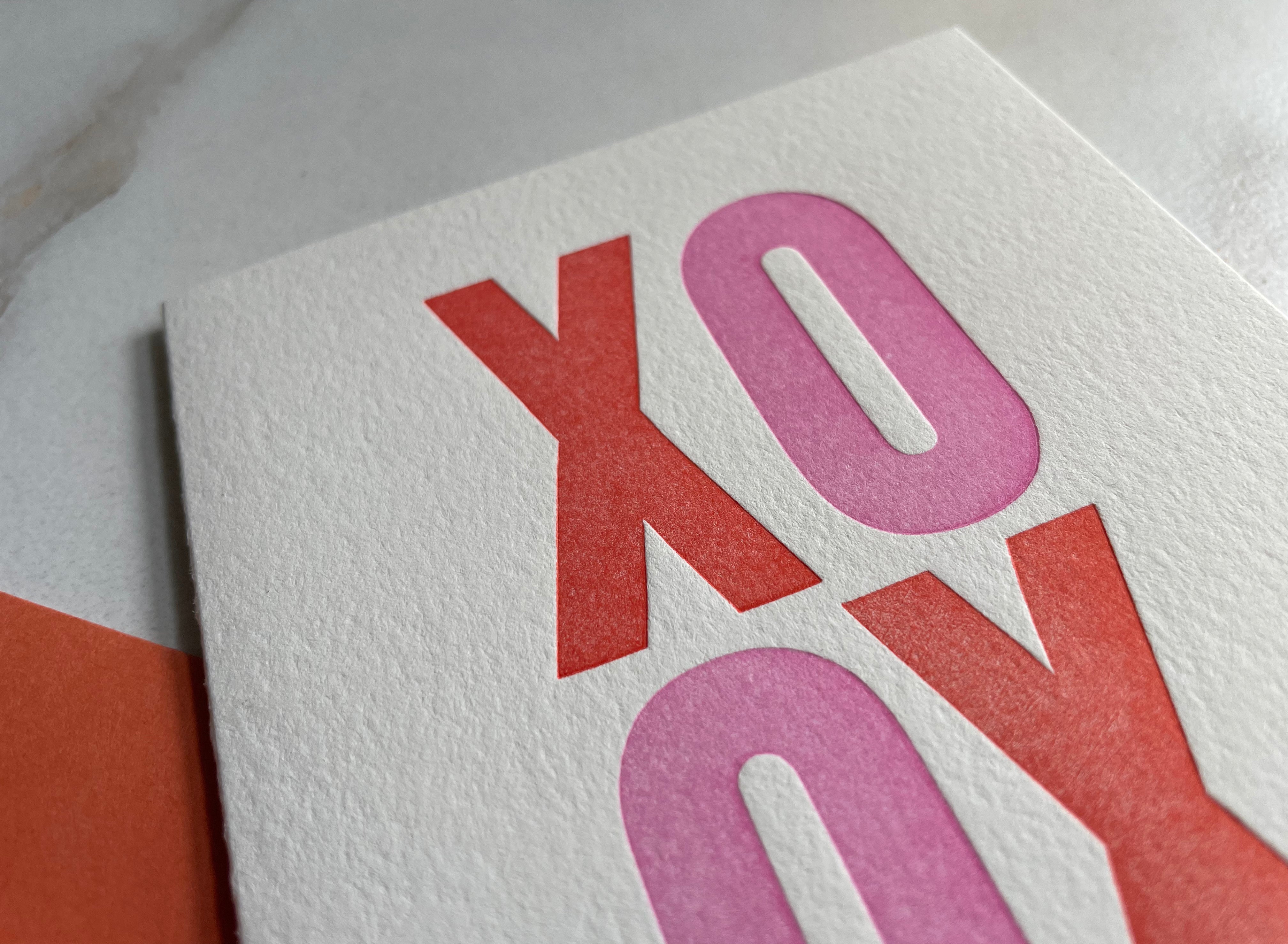 XOXO Letterpress Greeting Card, Folded Notecard with Envelope. - Hearty Greetings