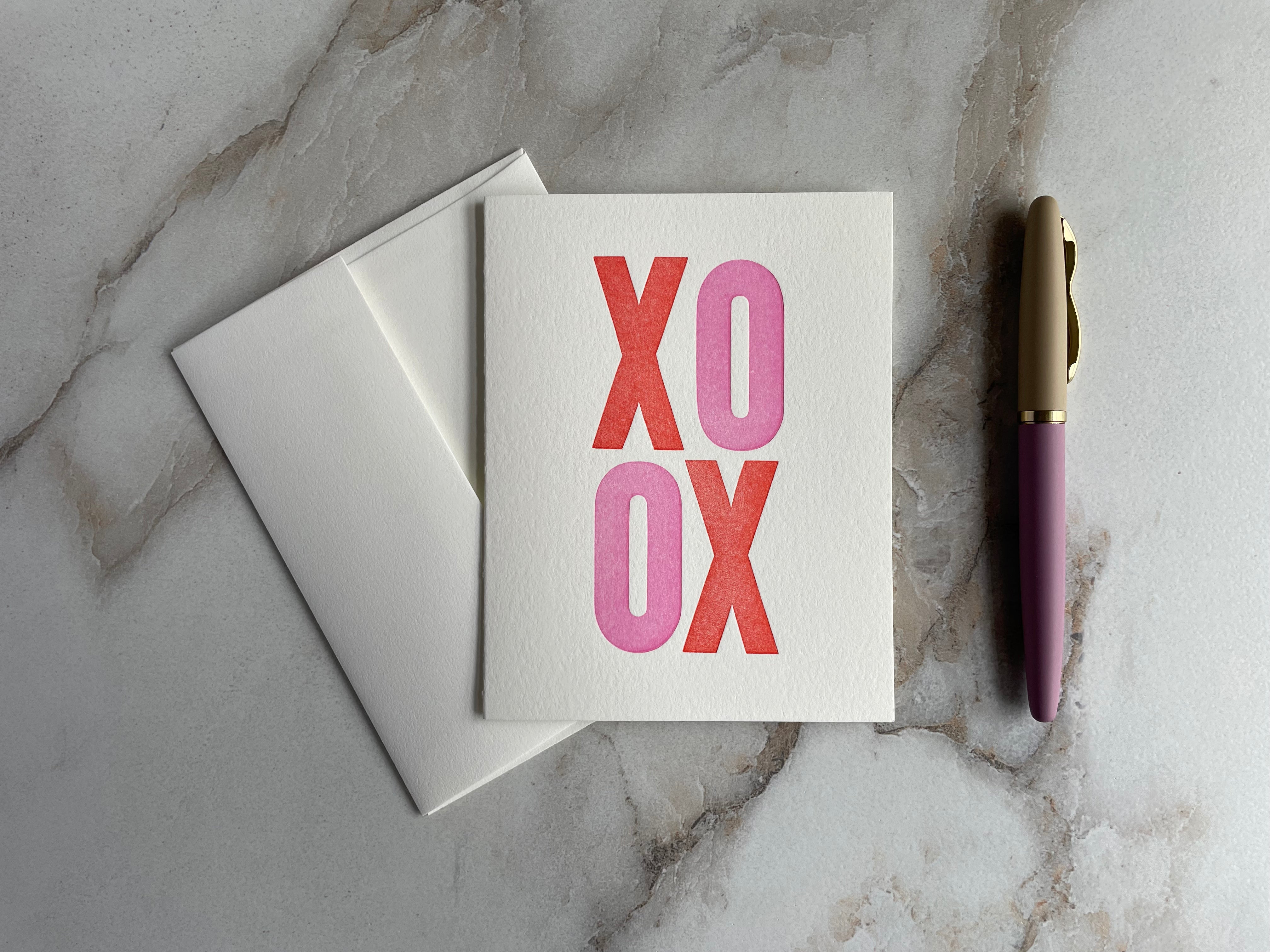 Set of 10, XOXO Letterpress Folded Cards with Envelopes. Boxed card set. - Hearty Greetings