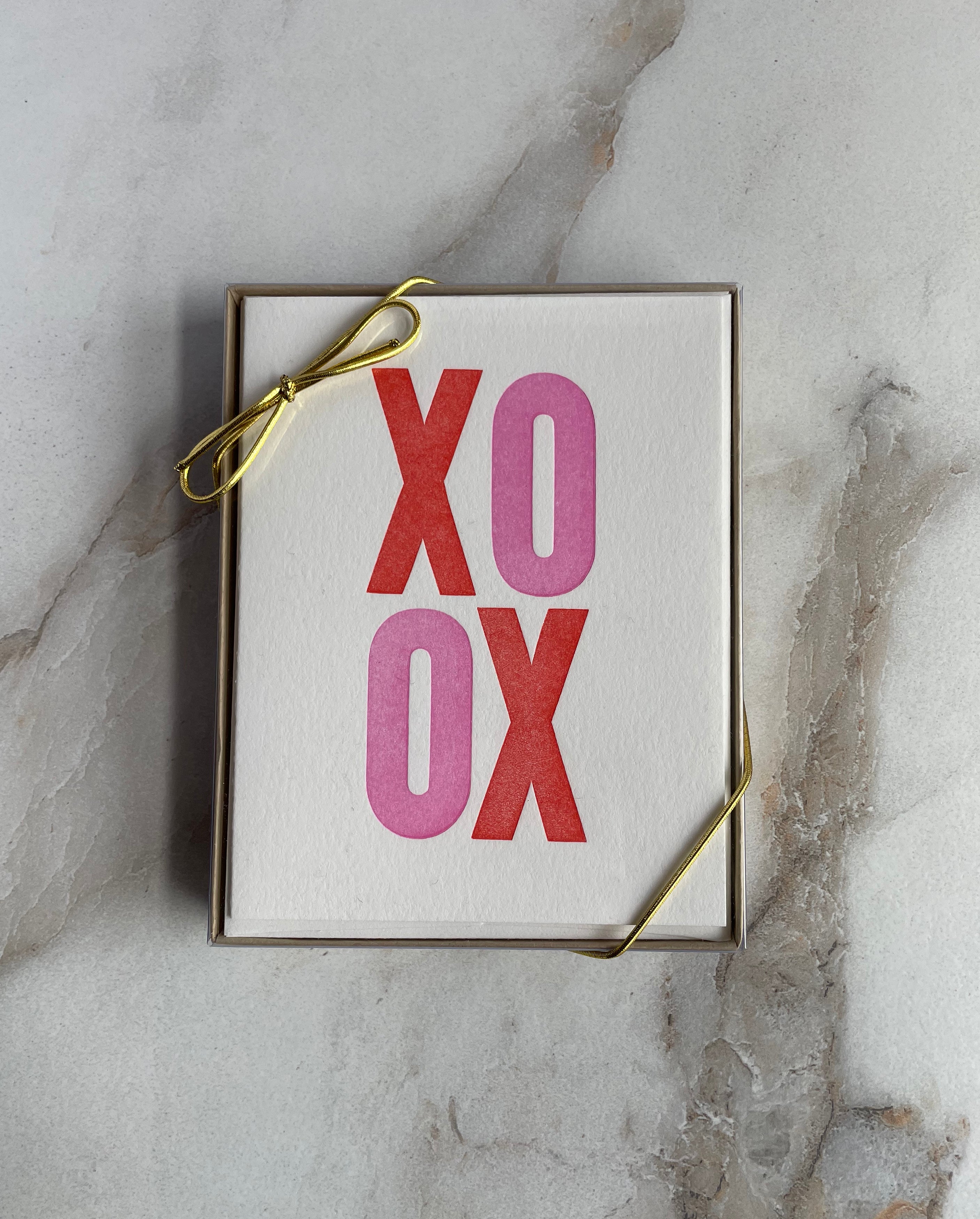 Set of 10, XOXO Letterpress Folded Cards with Envelopes. Boxed card set. - Hearty Greetings