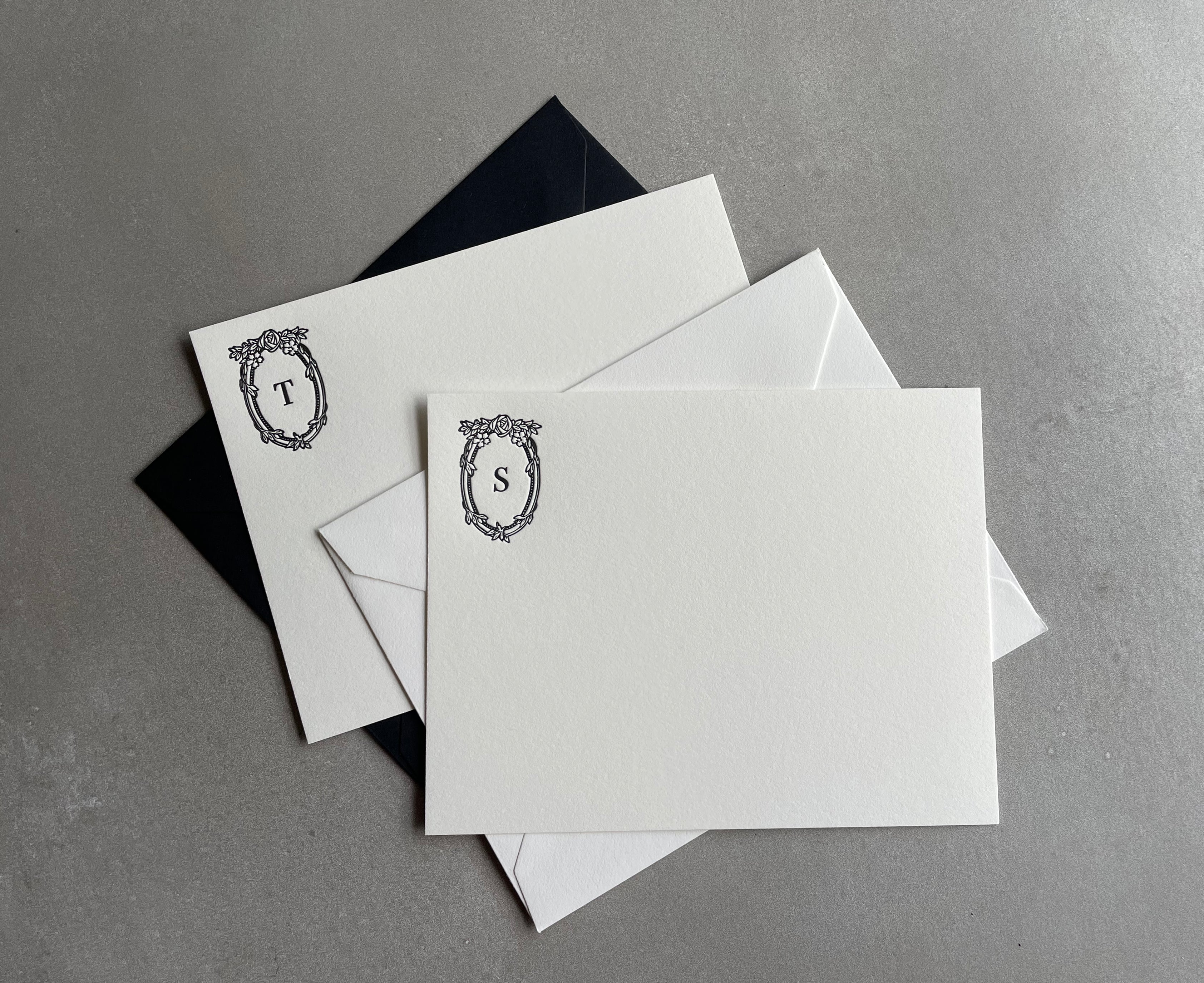 Feeling Rosey: Custom Initial Letterpress Stationery. Personalized Notecards with Envelopes. - Hearty Greetings