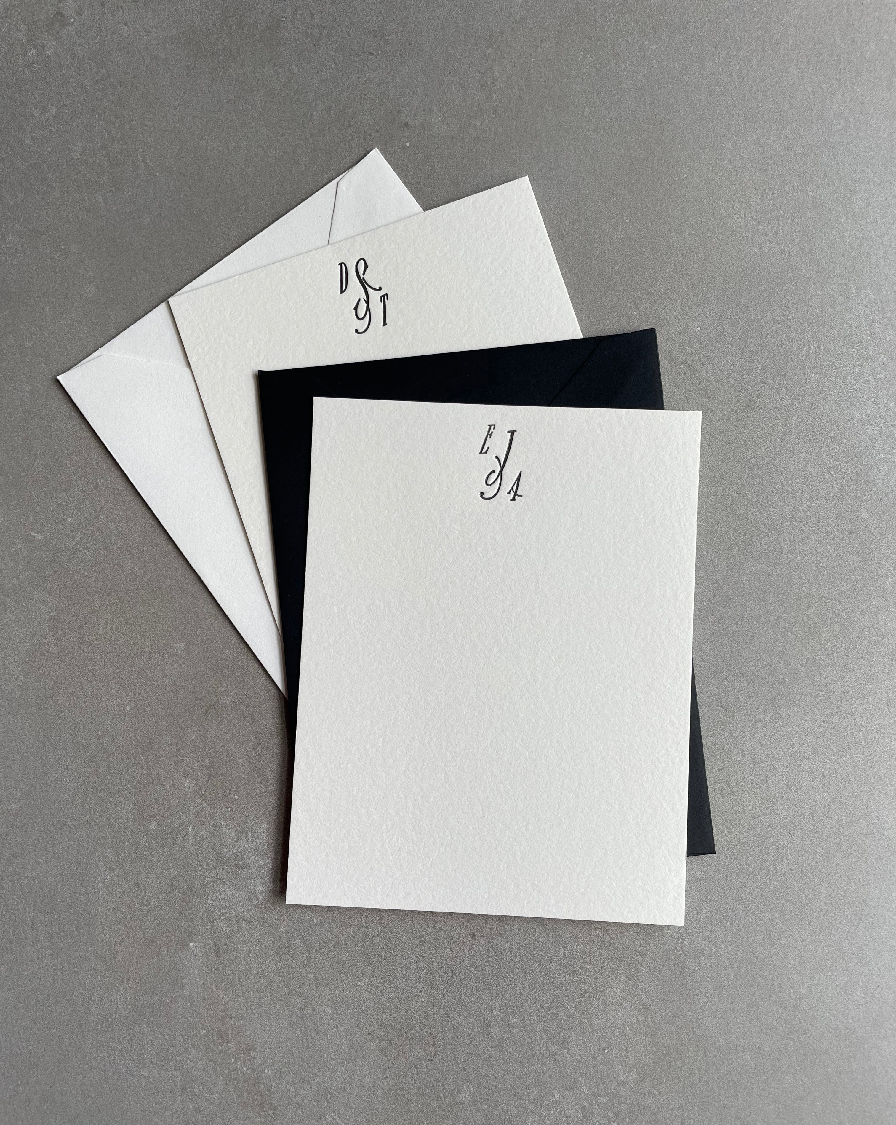 Broadway Monogram: Custom Initial Letterpress Stationery. Personalized Notecards with Envelopes. - Hearty Greetings