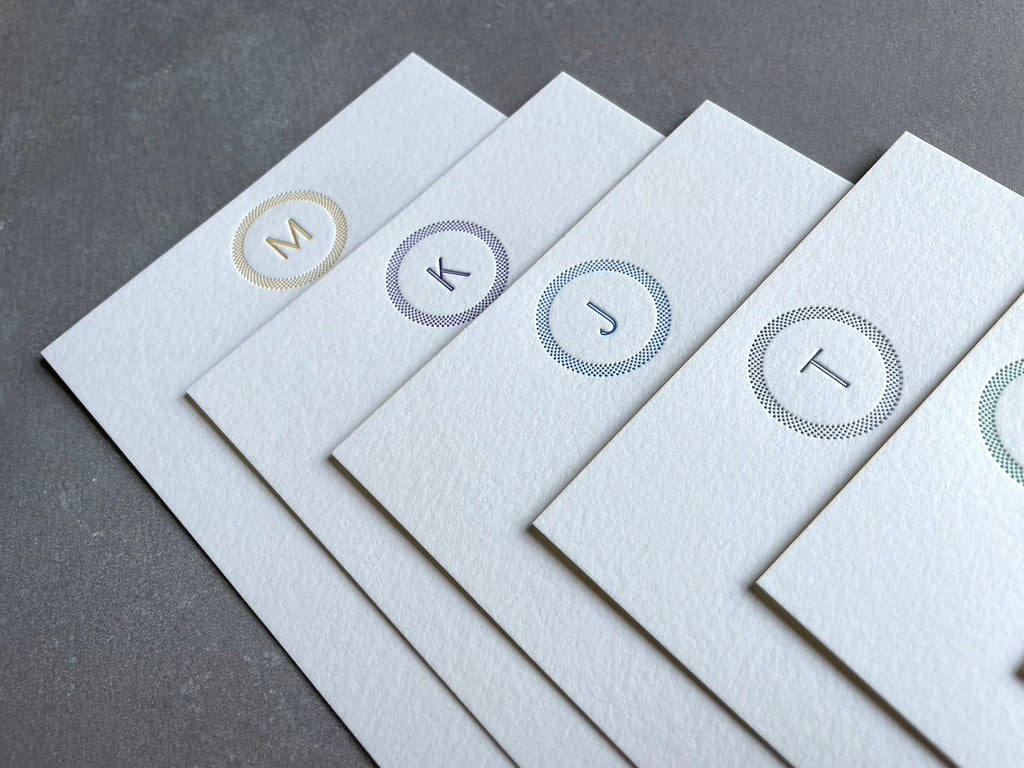 Simple Circle: Custom Initial Letterpress Stationery. Personalized Notecards with Envelopes. - Hearty Greetings