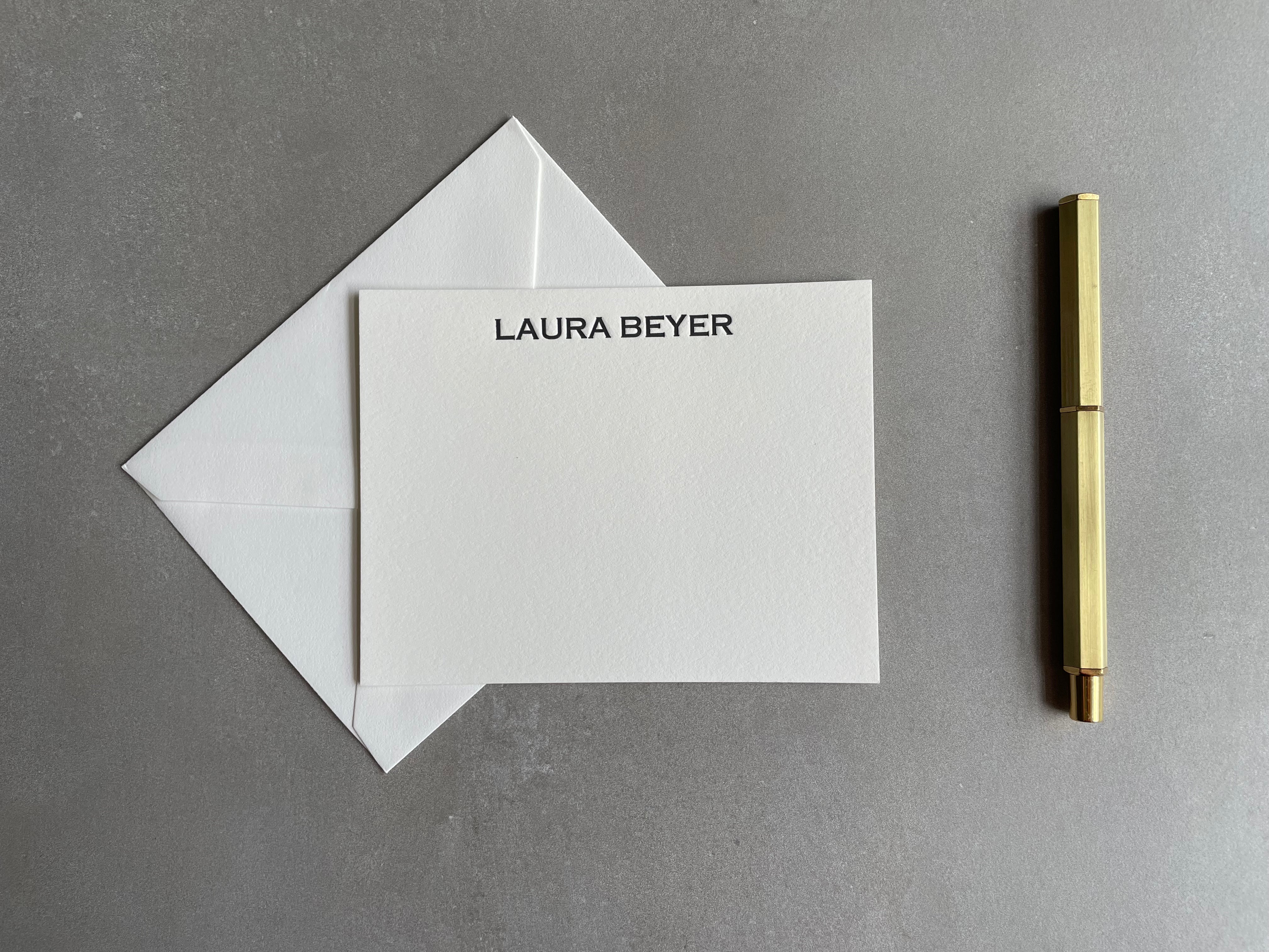 Copperplate: Custom Name Letterpress Stationery. Personalized Notecards with Envelopes. - Hearty Greetings