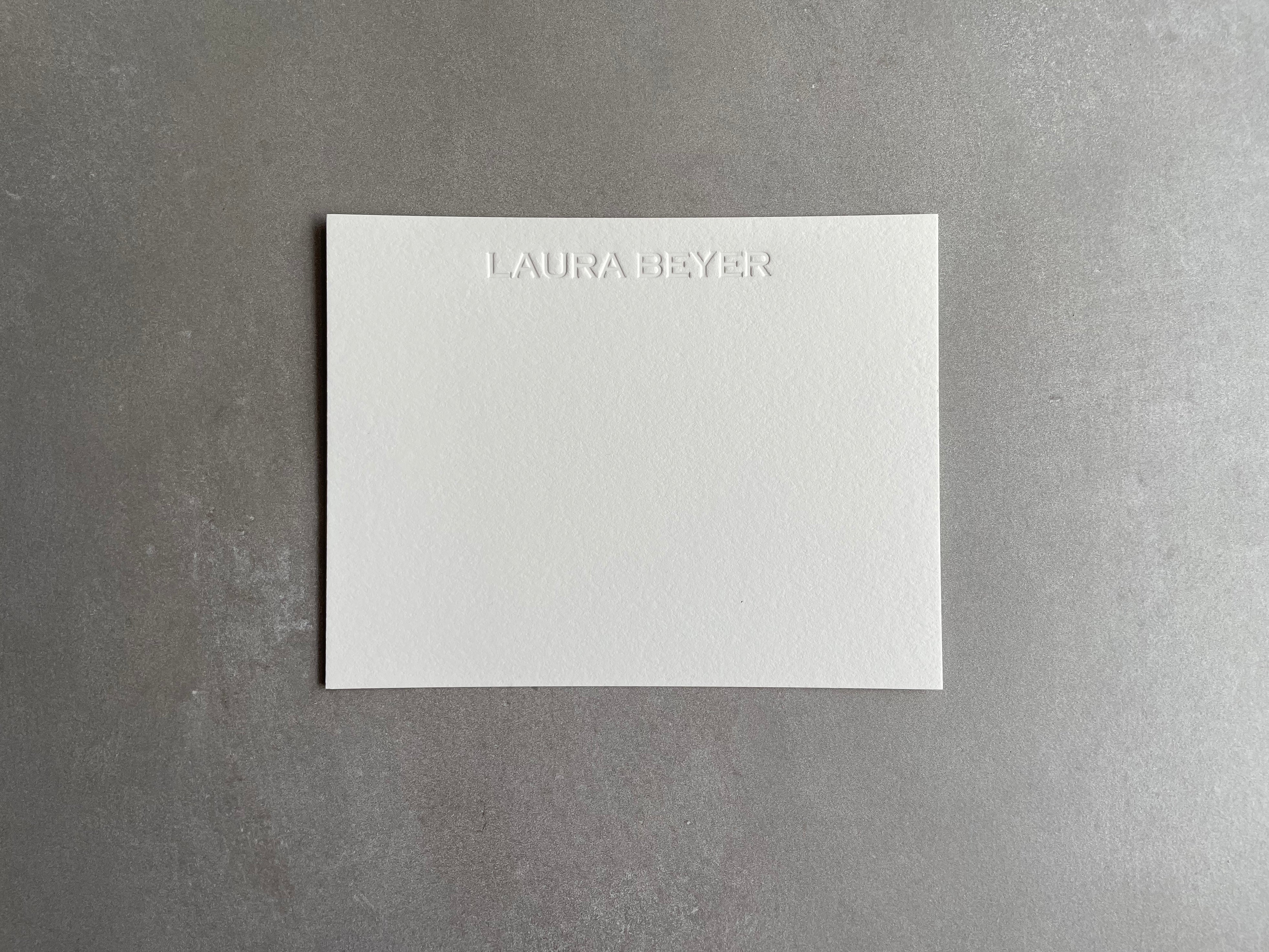 Blind Embossed: Custom Name Letterpress Stationery. Personalized Notecards with Envelopes. - Hearty Greetings