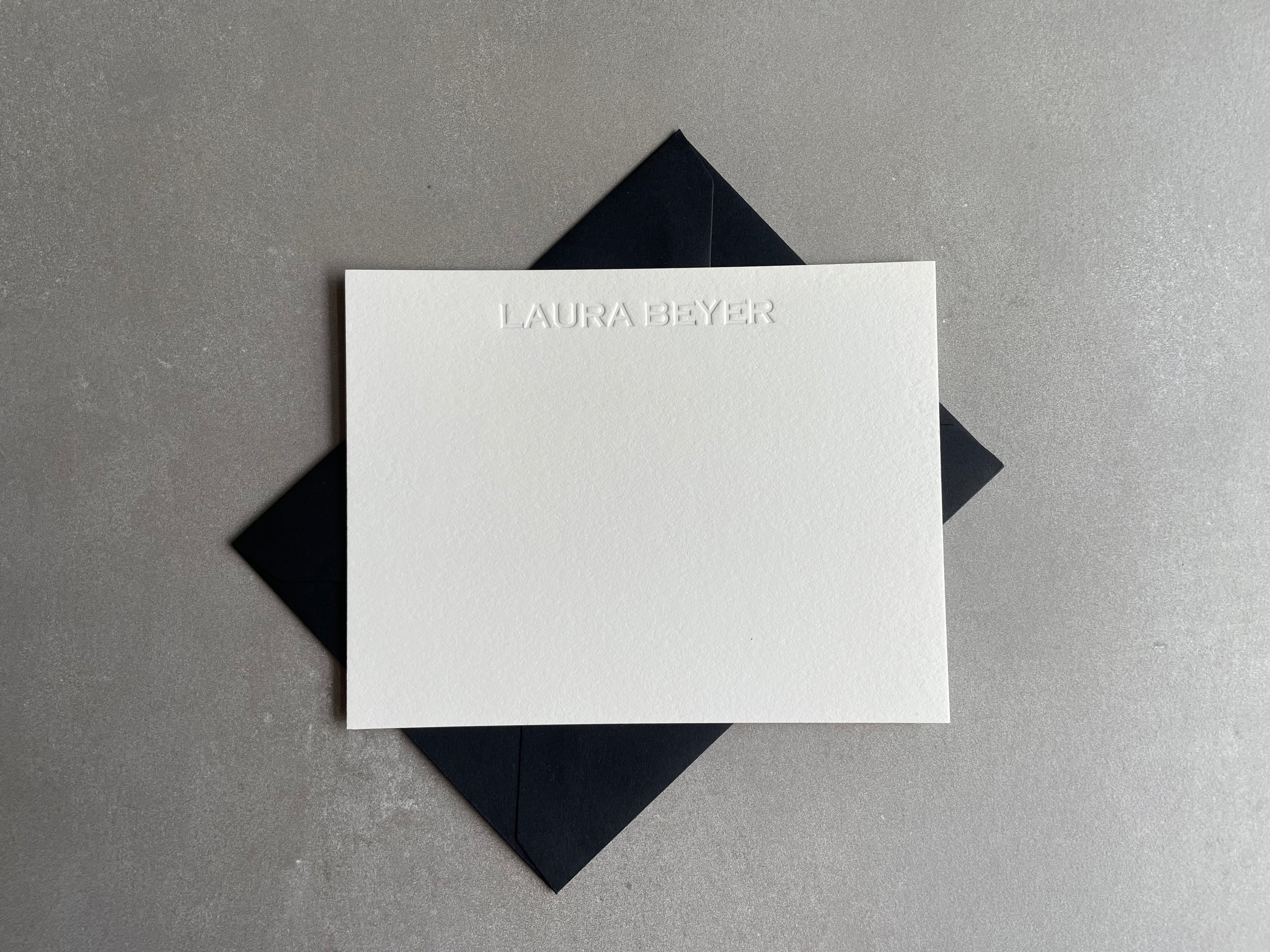 Blind Embossed: Custom Name Letterpress Stationery. Personalized Notecards with Envelopes. - Hearty Greetings