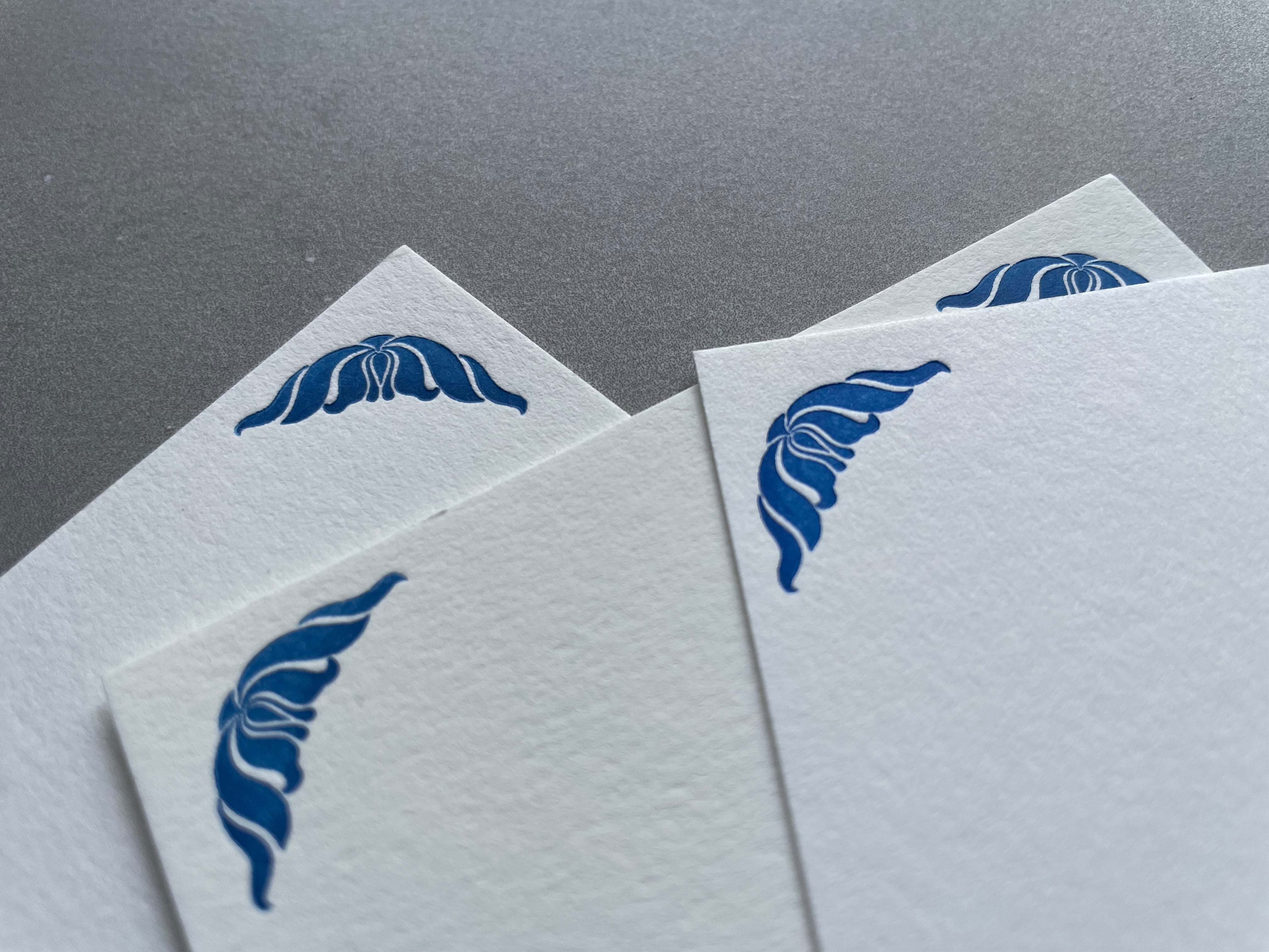 Set of 5, Handprinted Deco Border Letterpress Notecard Set with Envelopes. - Hearty Greetings