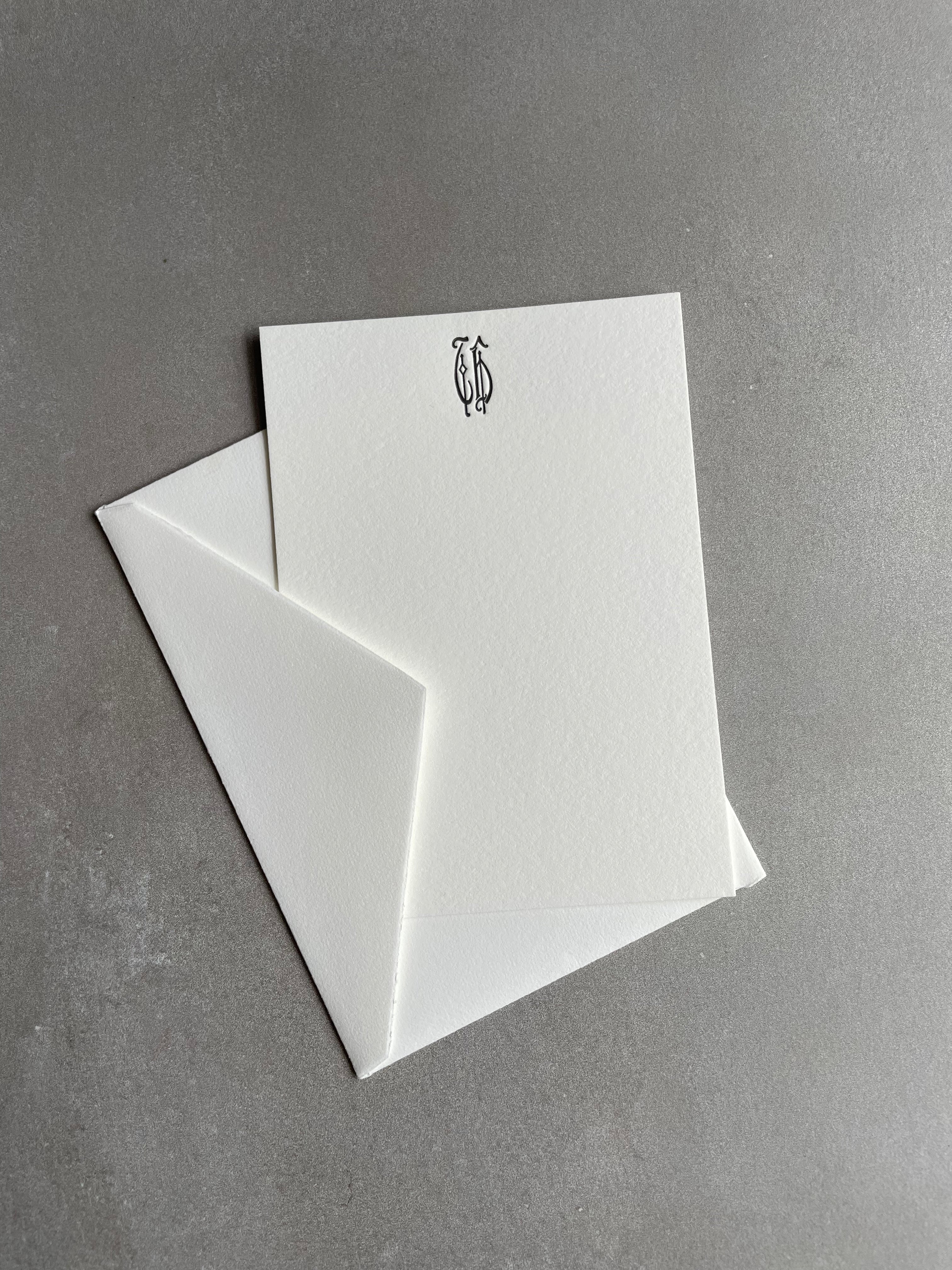 Elegante Monogram: Custom Initial Letterpress Stationery. Personalized Notecards with Envelopes. - Hearty Greetings