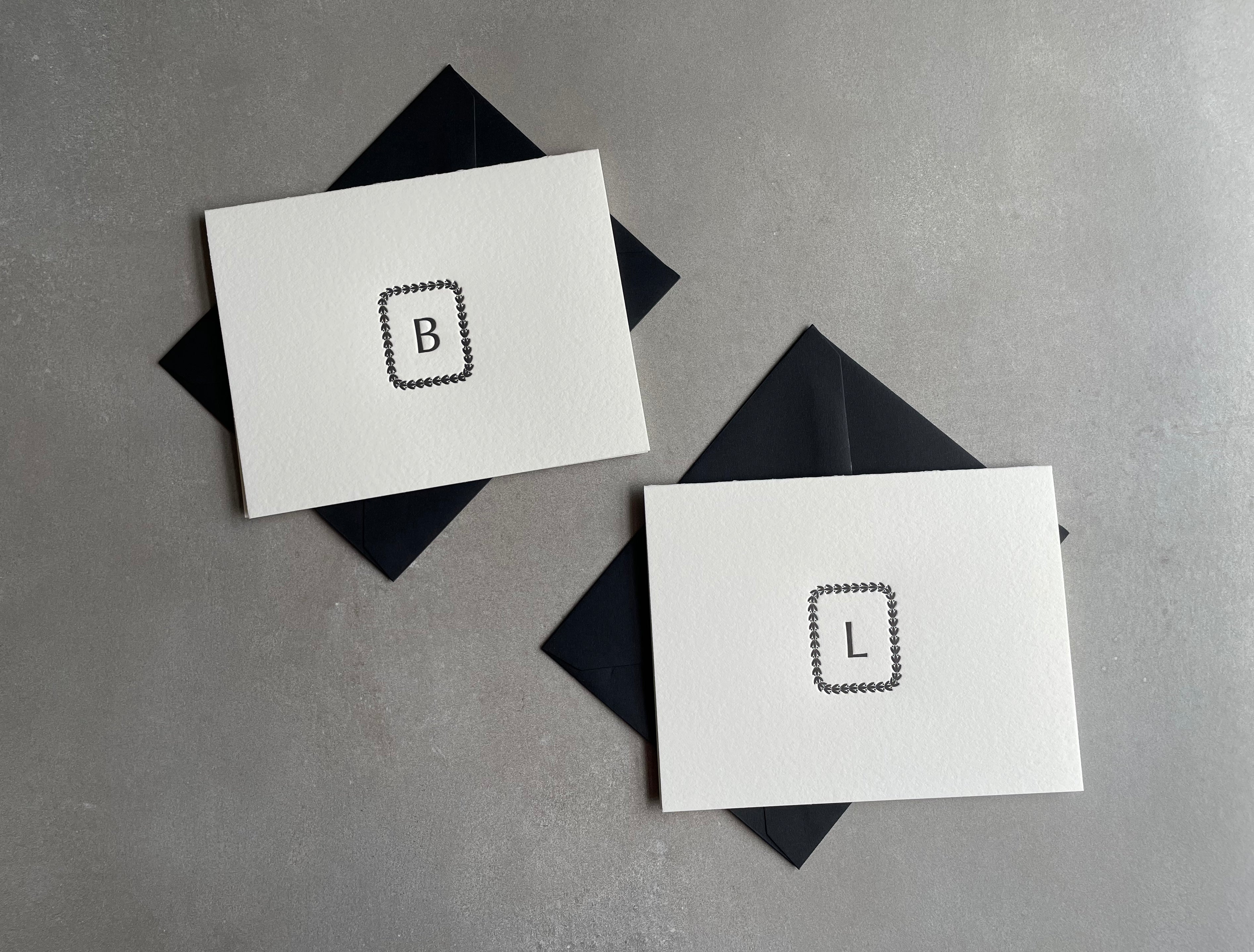 Leaf Letter: Custom Initial Letterpress Stationery. Personalized Notecards with Envelopes. - Hearty Greetings