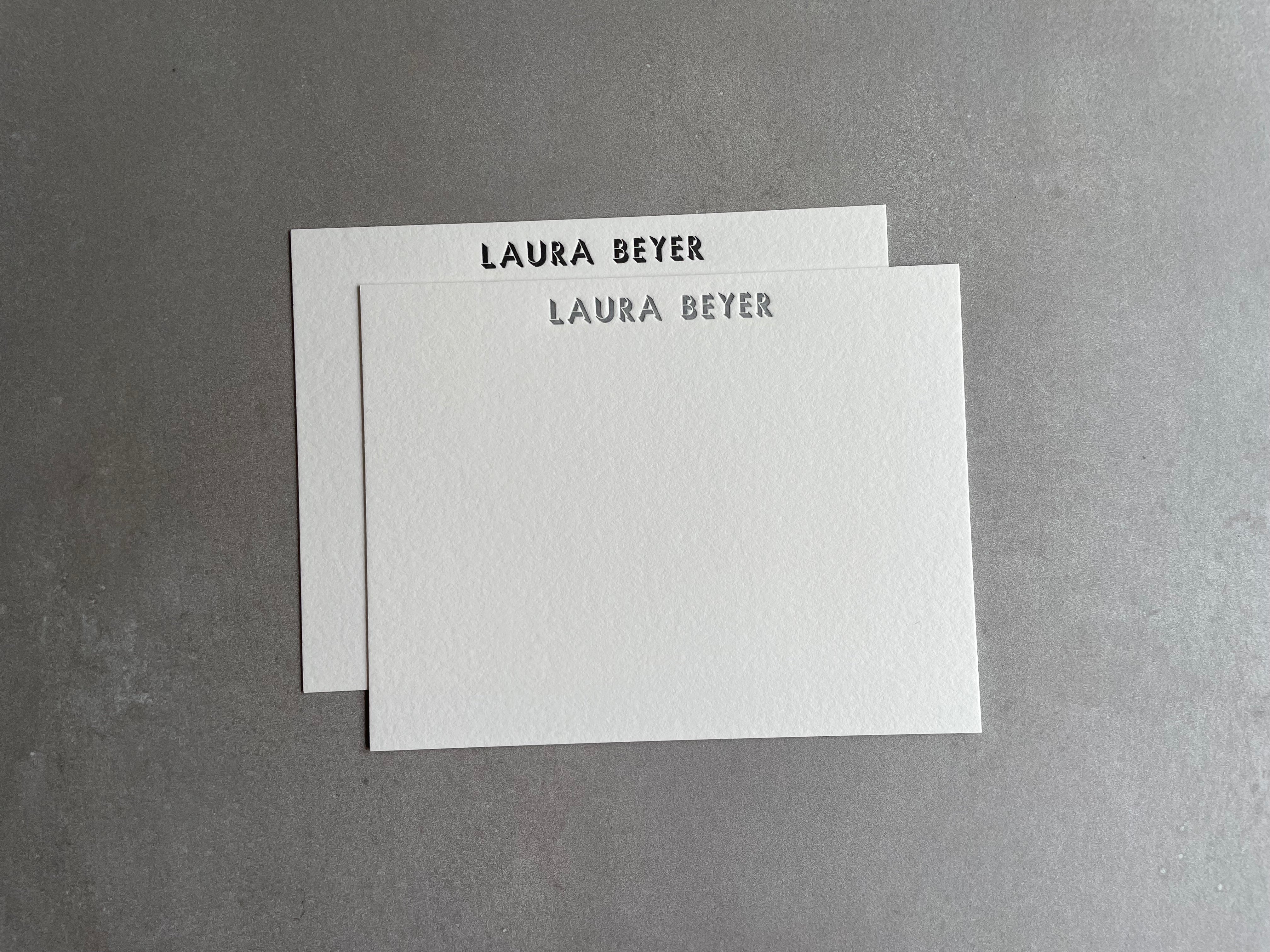 Shadow: Custom Name Letterpress Stationery. Personalized Notecards with Envelopes. - Hearty Greetings