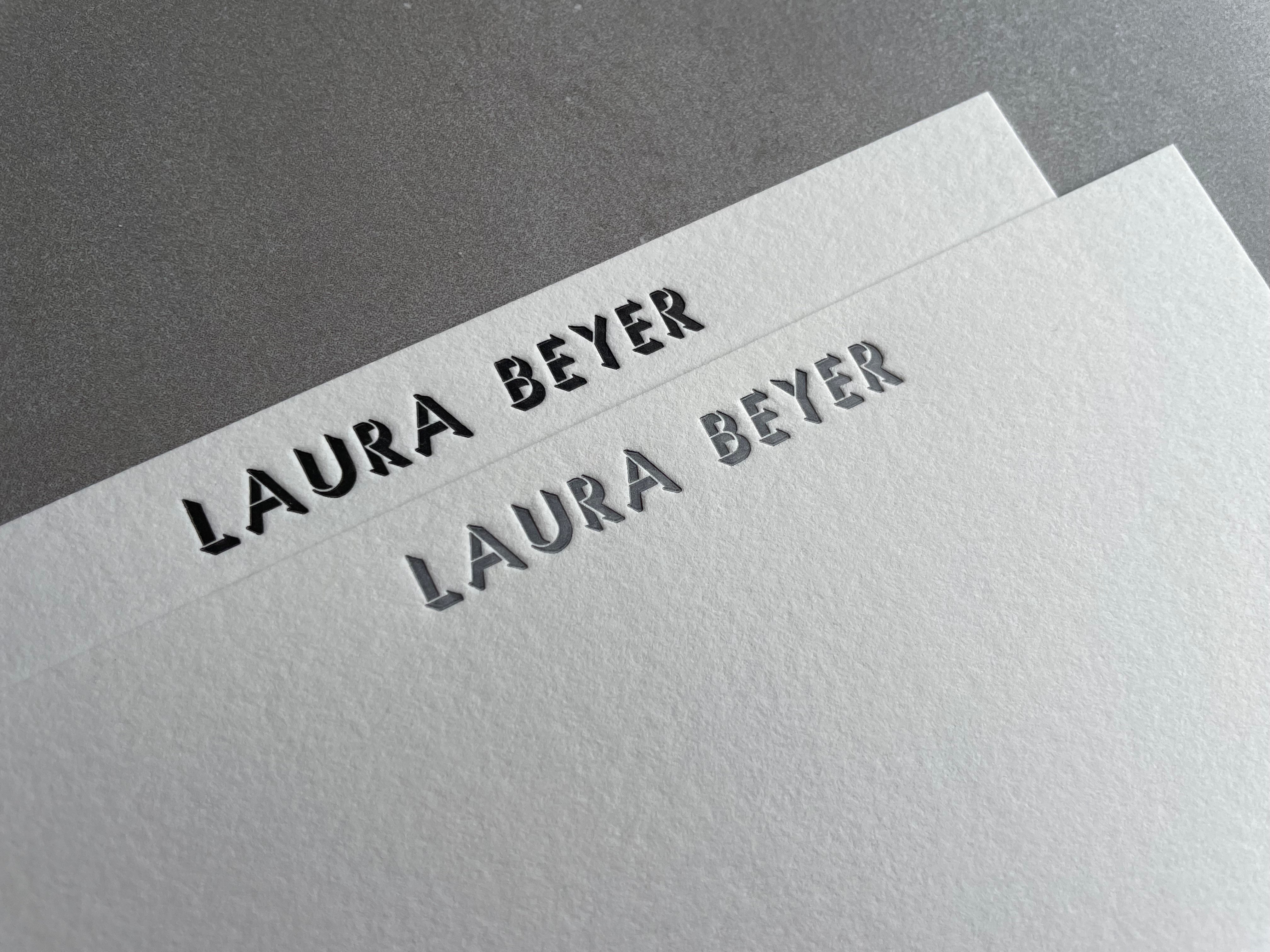 Shadow: Custom Name Letterpress Stationery. Personalized Notecards with Envelopes. - Hearty Greetings