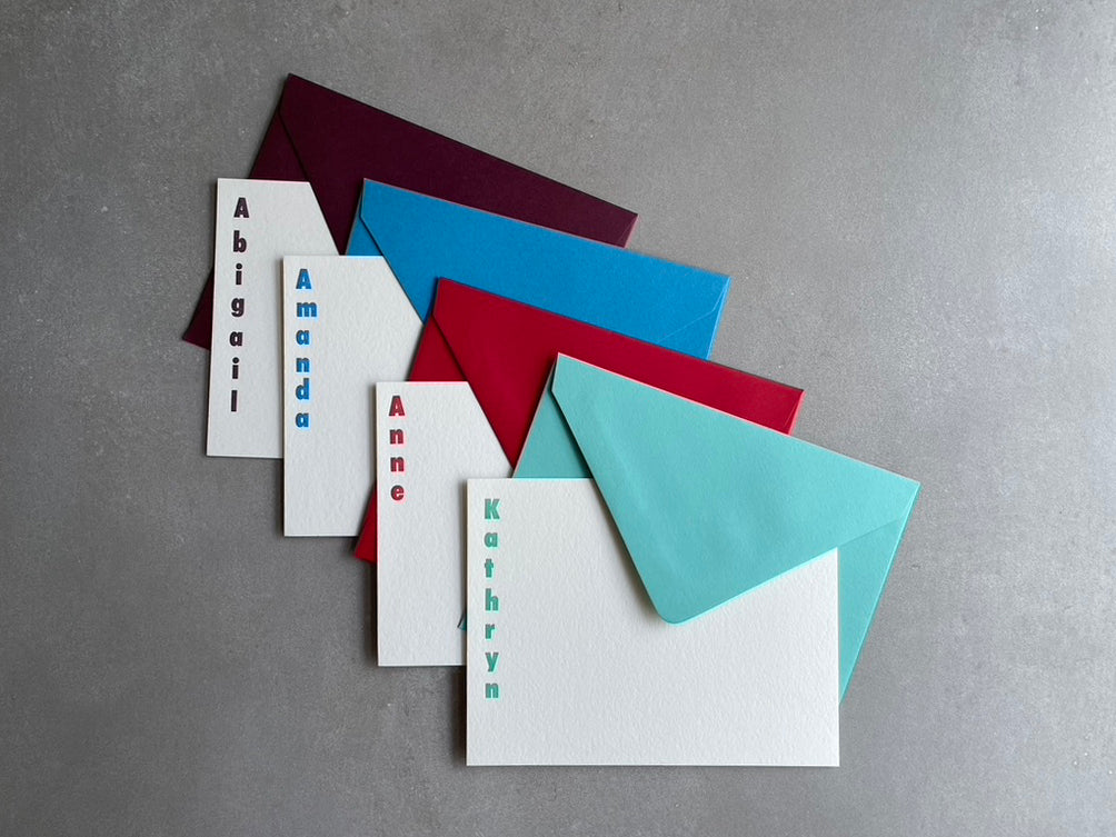 Tightrope: Custom Name Letterpress Stationery. Personalized Notecards with Envelopes. - Hearty Greetings