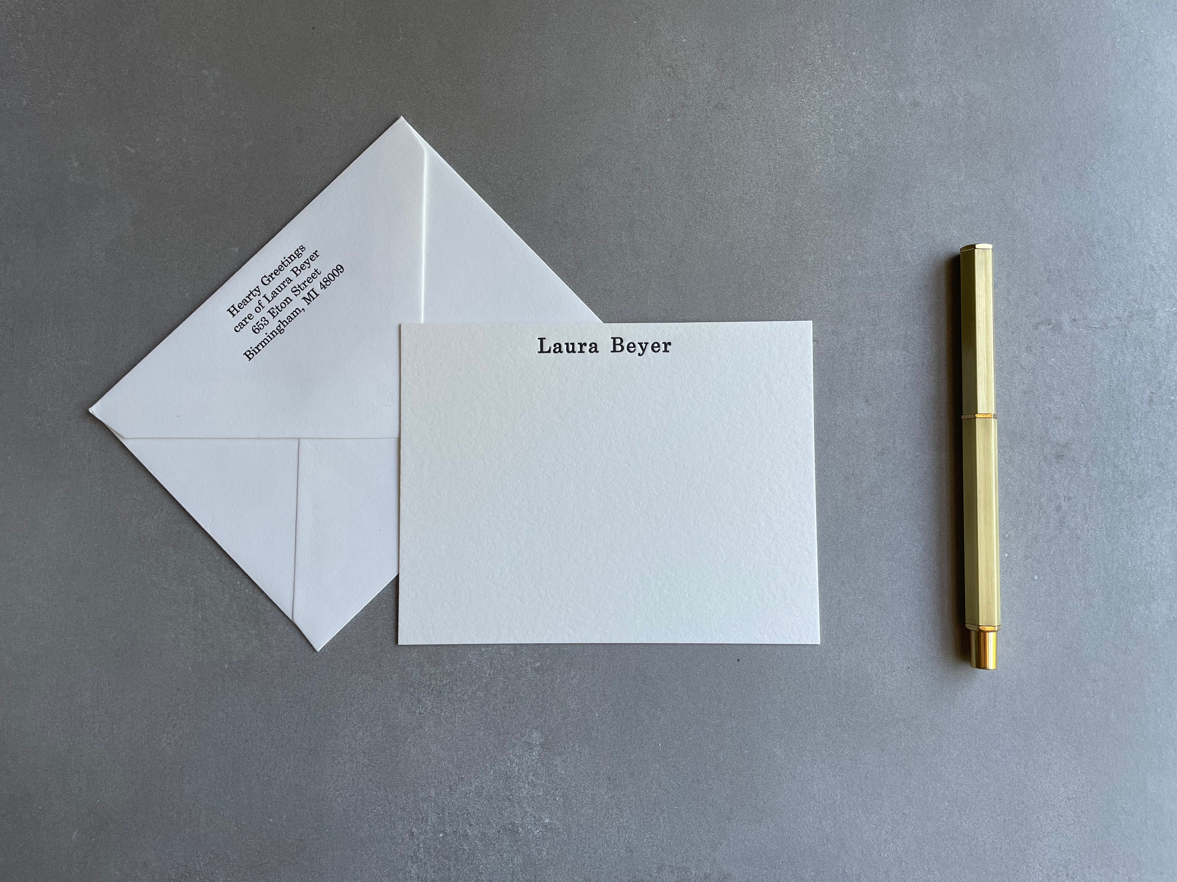 Century Schoolbook: Custom Name Letterpress Stationery. Personalized Notecards with Envelopes. - Hearty Greetings