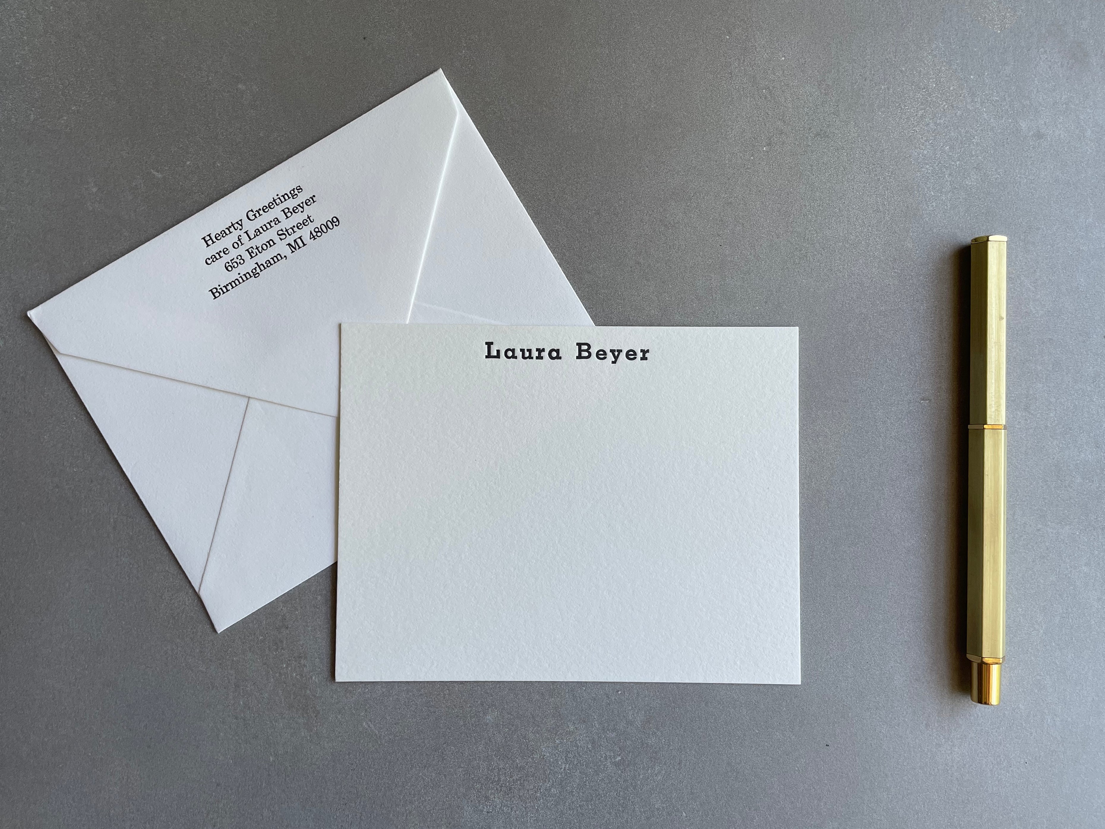 Typewriter: Custom Name Letterpress Stationery. Personalized Notecards with Envelopes. - Hearty Greetings