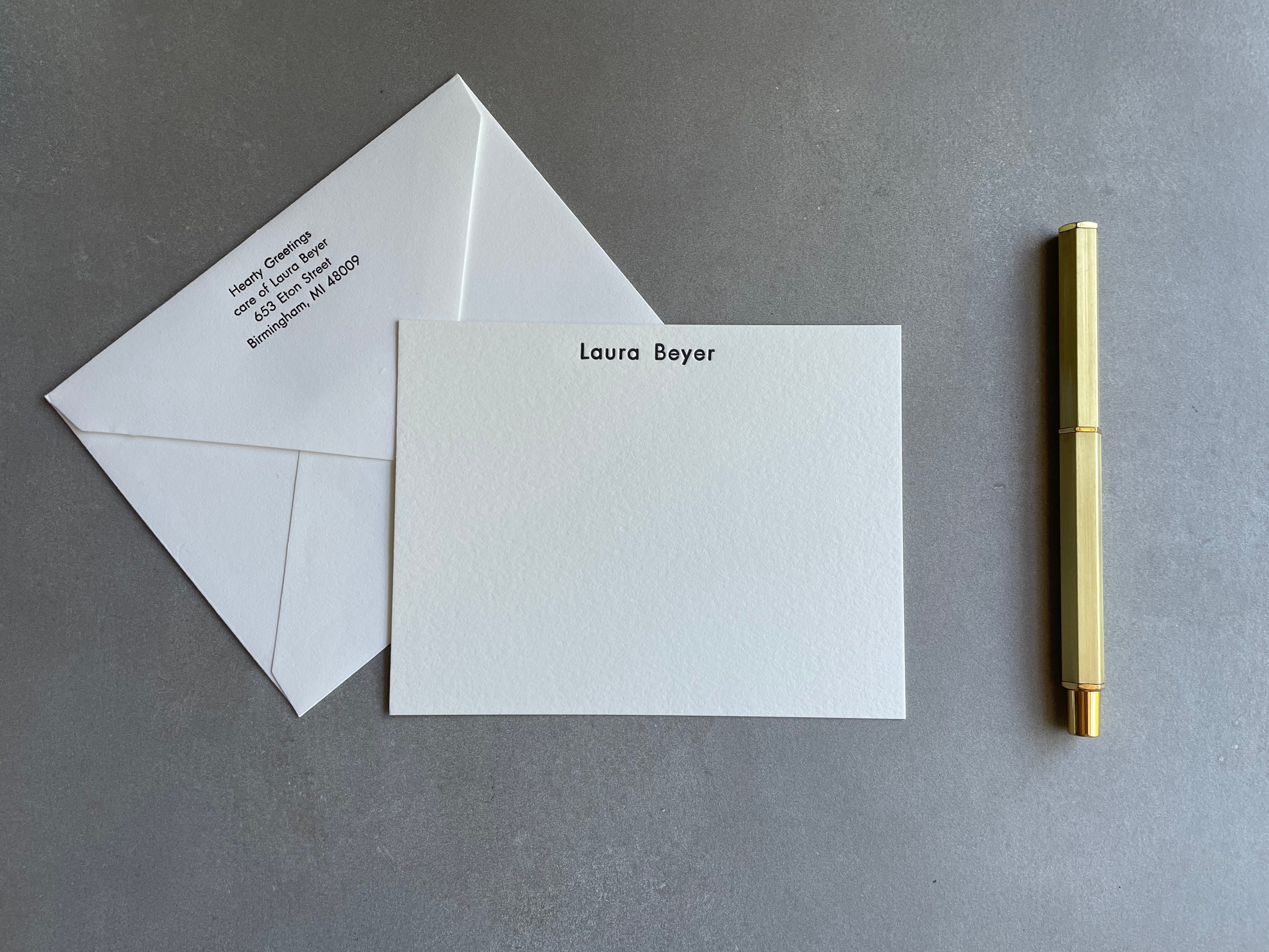 Spartan Book: Custom Name Letterpress Stationery. Personalized Notecards with Envelopes. - Hearty Greetings