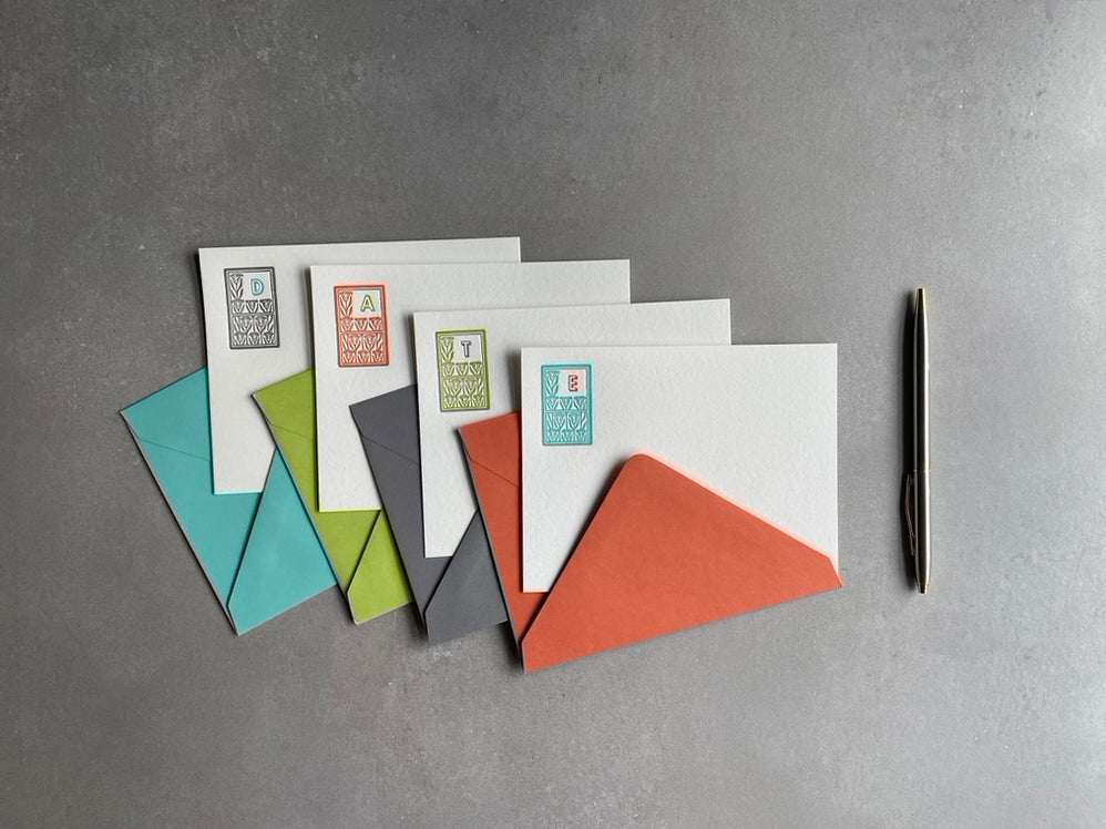 Art Deco: 2 Color, Custom Initial Letterpress Stationery. Personalized Notecards with Envelopes. - Hearty Greetings