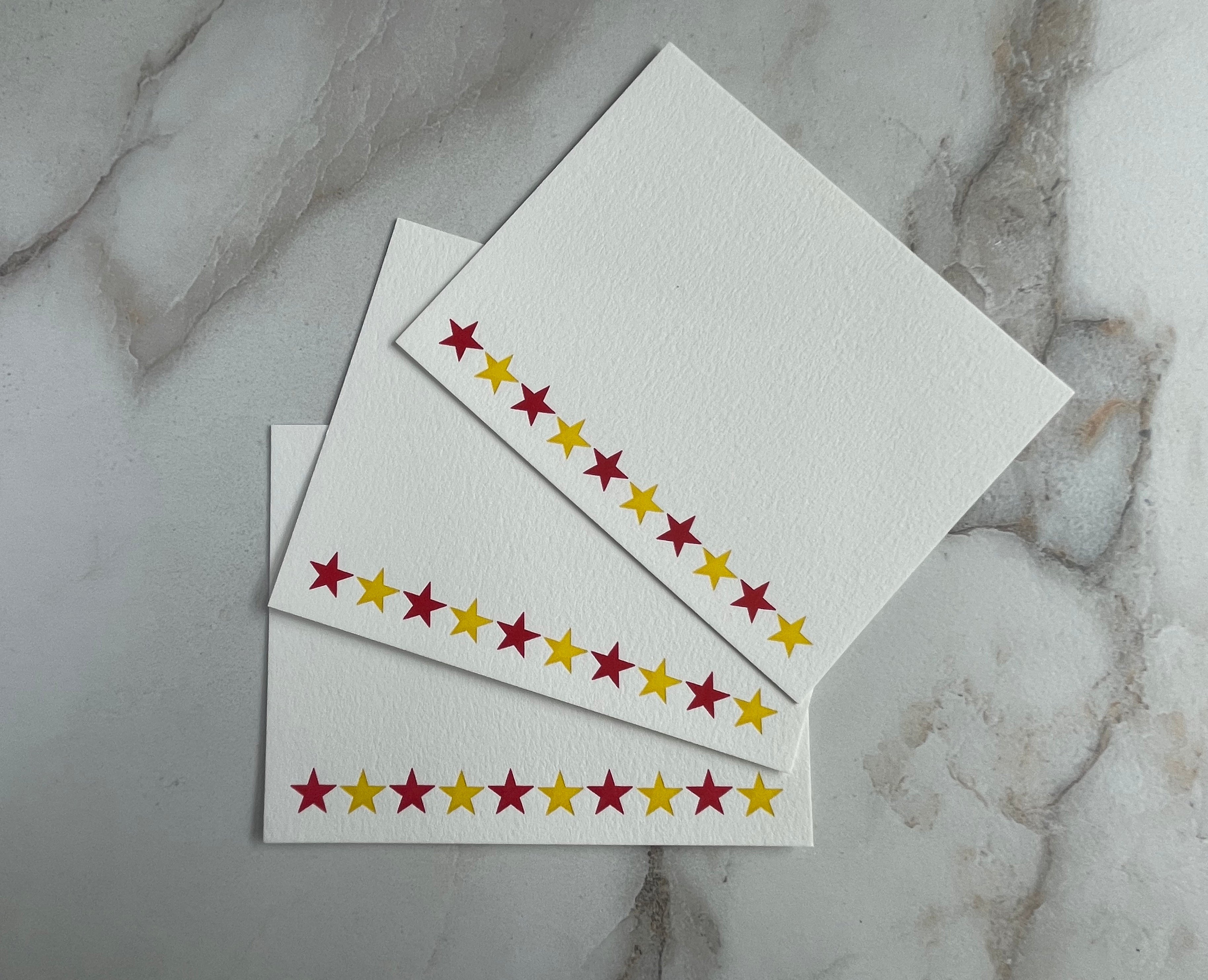 Set of 3, Handprinted Letterpress Notecard Set with Envelopes. - Hearty Greetings