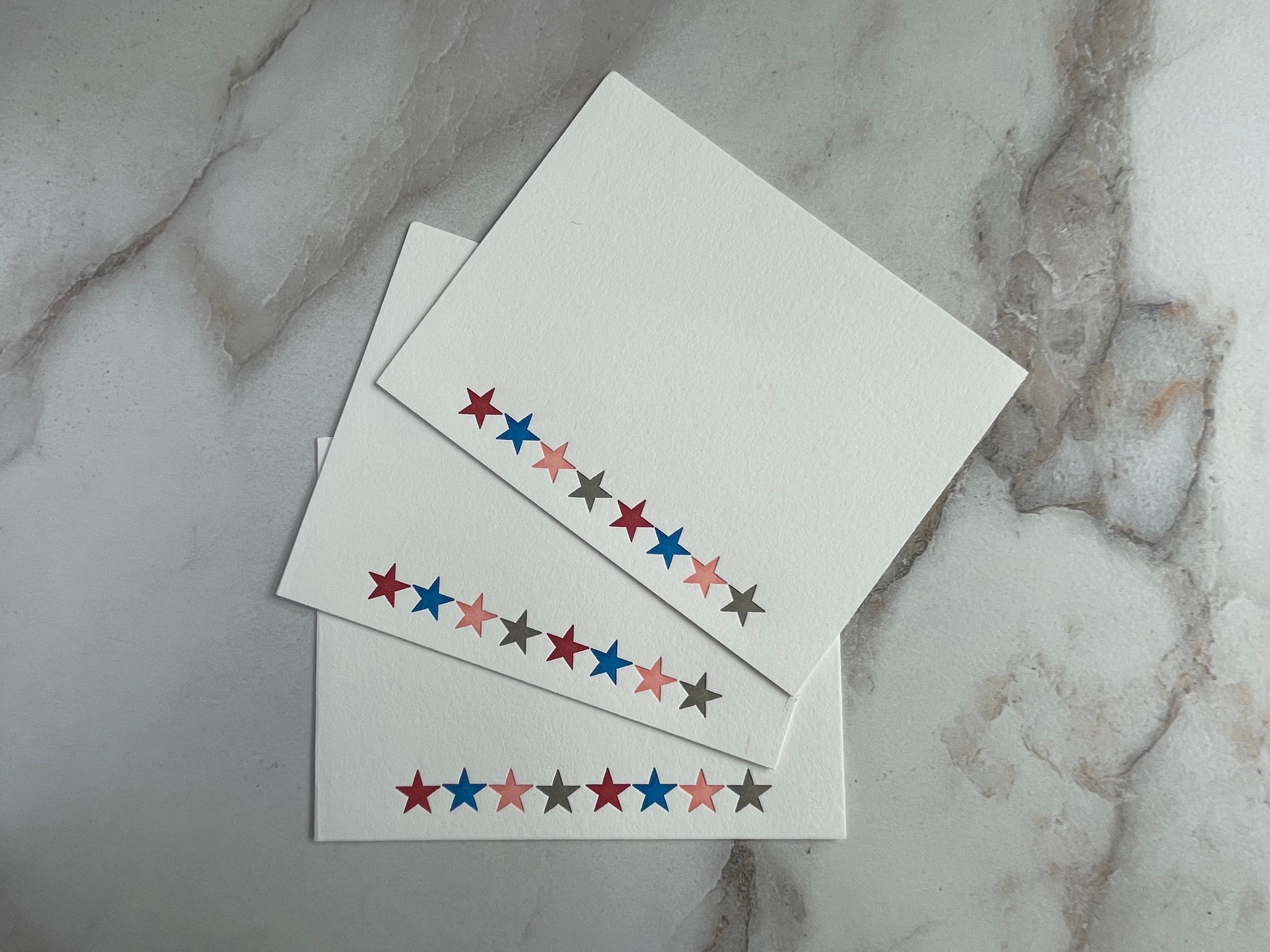 Set of 3, Handprinted Letterpress Notecard Set with Envelopes. - Hearty Greetings