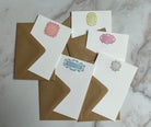 Set of 5, Handprinted Colorful Frame Letterpress Notecards with Envelopes. - Hearty Greetings