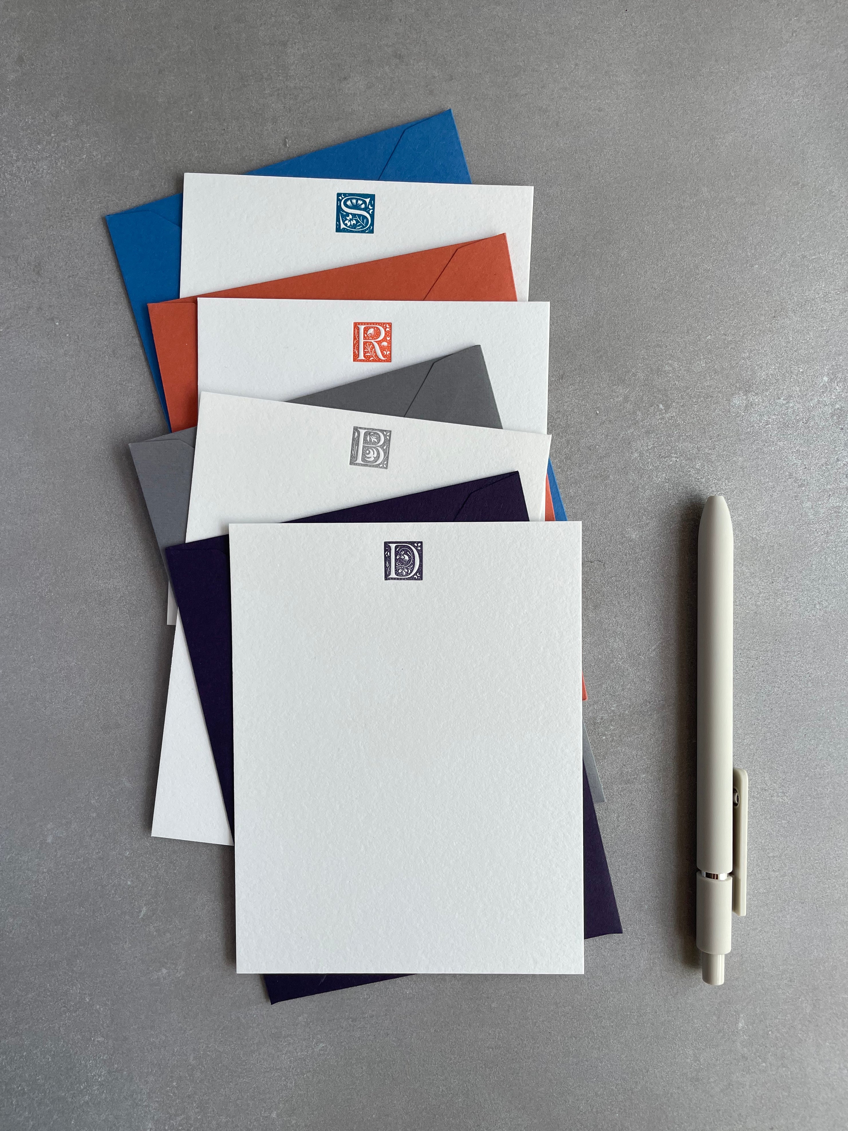 Storybook: Custom Initial Letterpress Stationery. Personalized Notecards with Envelopes. - Hearty Greetings