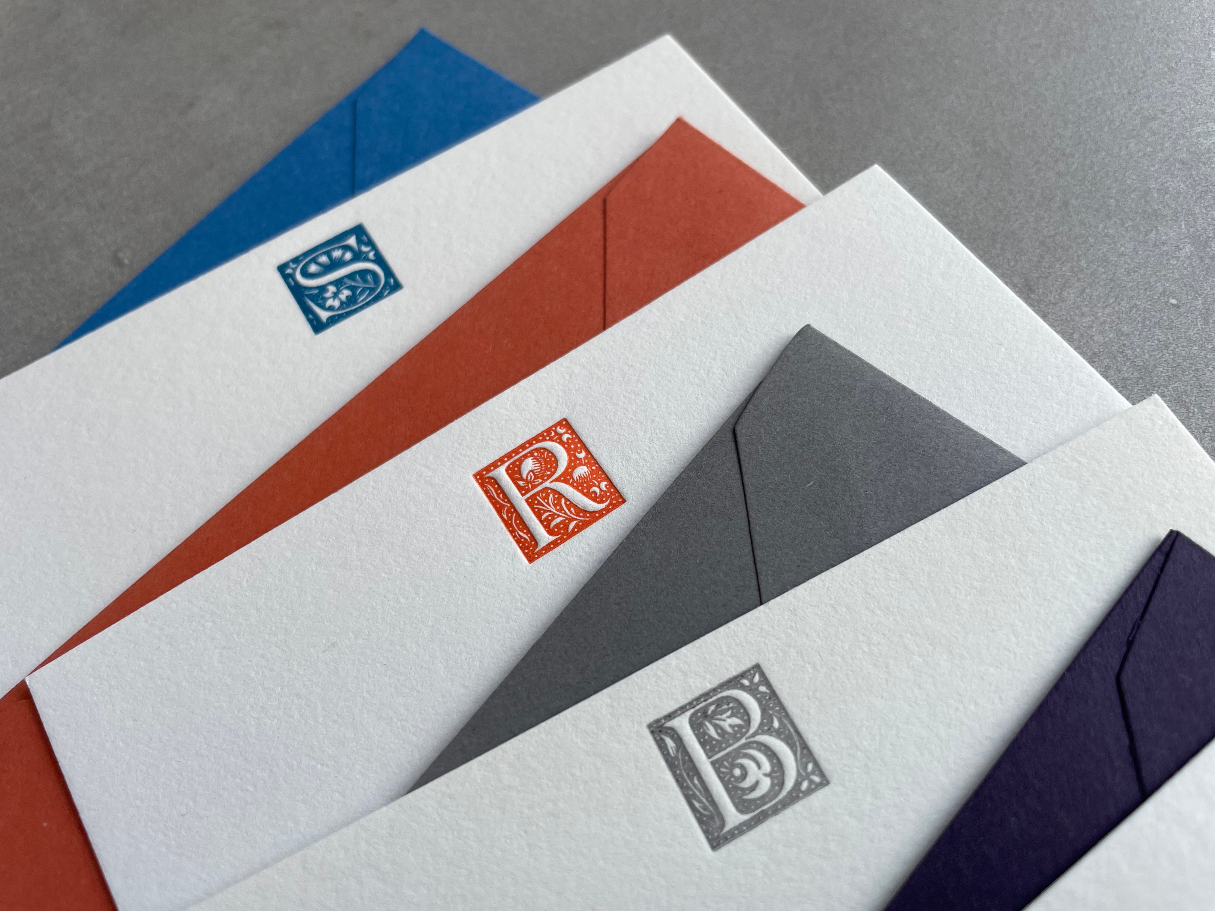 Storybook: Custom Initial Letterpress Stationery. Personalized Notecards with Envelopes. - Hearty Greetings