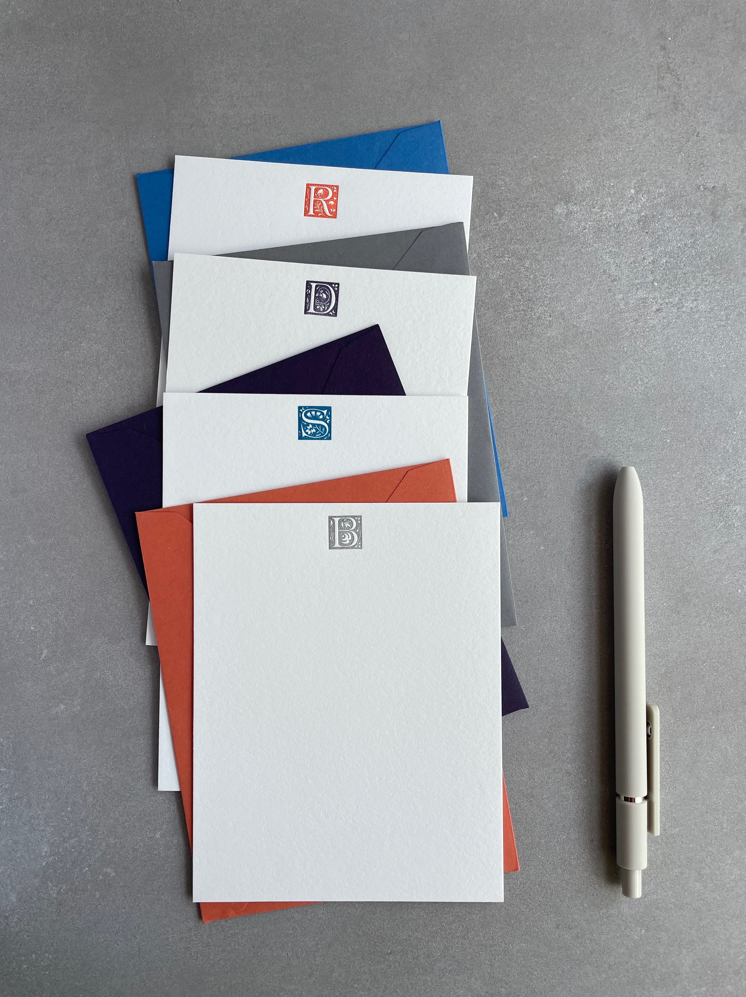 Storybook: Custom Initial Letterpress Stationery. Personalized Notecards with Envelopes. - Hearty Greetings