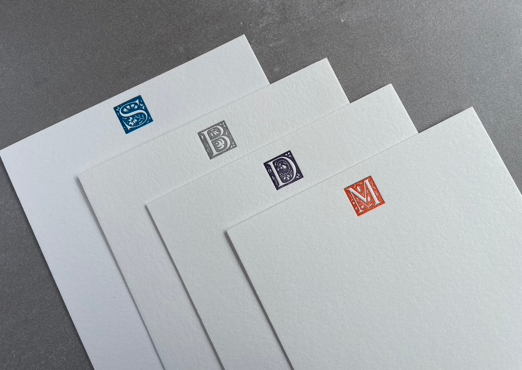 Storybook: Custom Initial Letterpress Stationery. Personalized Notecards with Envelopes. - Hearty Greetings