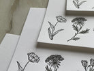 Set of 5, Floral Handprinted Letterpress Notecards with Matching Handprinted Envelopes. - Hearty Greetings