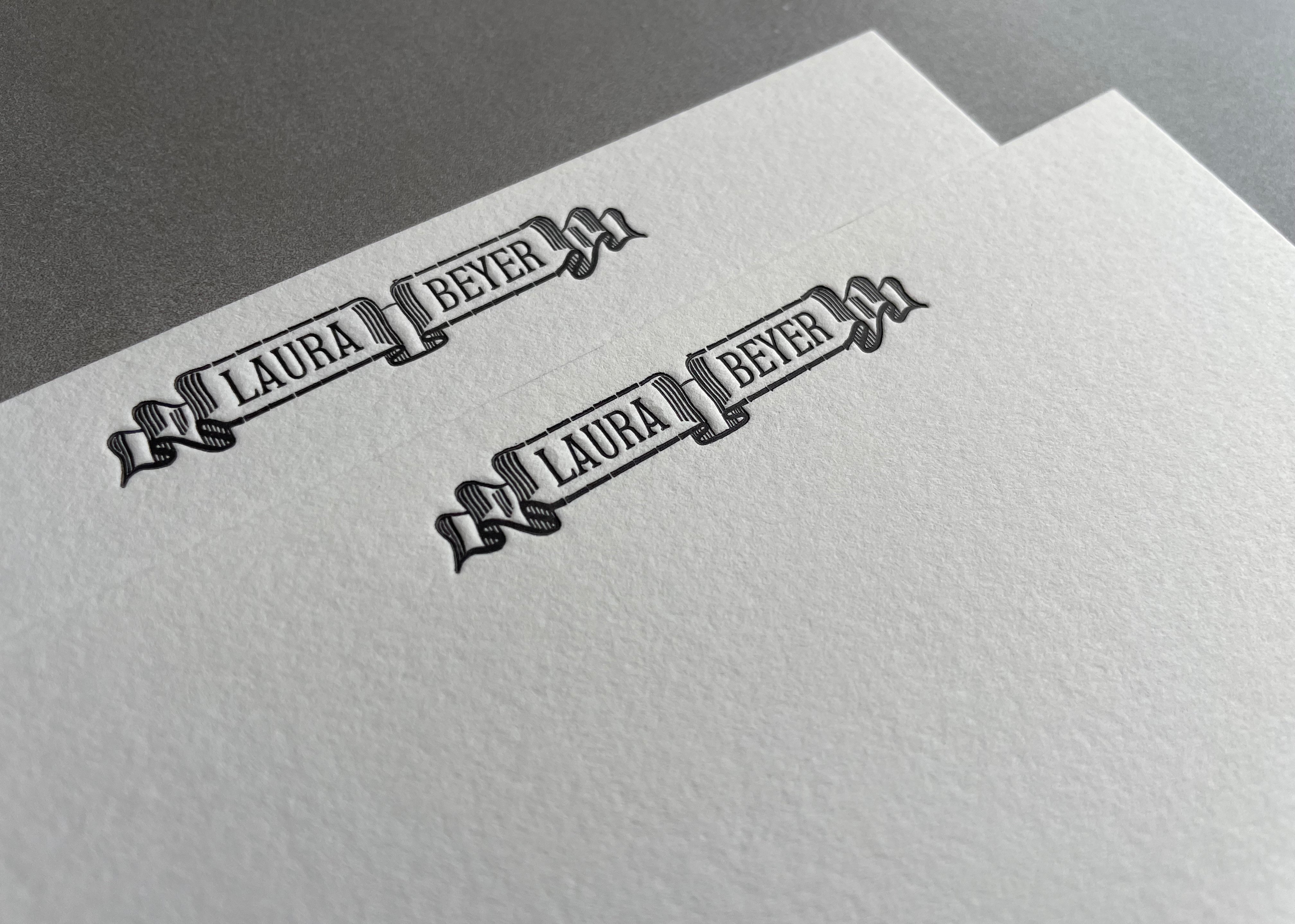 Banner: Custom Name Letterpress Stationery. Personalized Notecards with Envelopes. - Hearty Greetings