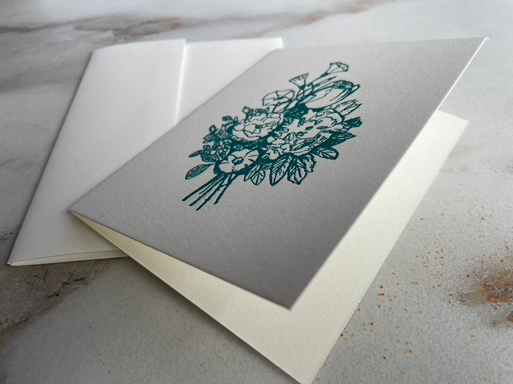 Letterpress Printed Flower Bouquet Folded Card with Envelope. - Hearty Greetings