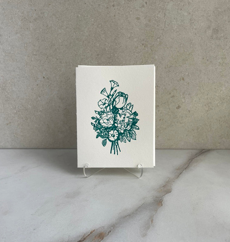 Letterpress Printed Flower Bouquet Folded Card with Envelope. - Hearty Greetings