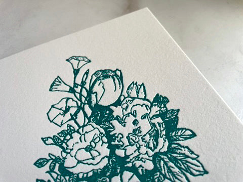 Letterpress Printed Flower Bouquet Folded Card with Envelope. - Hearty Greetings